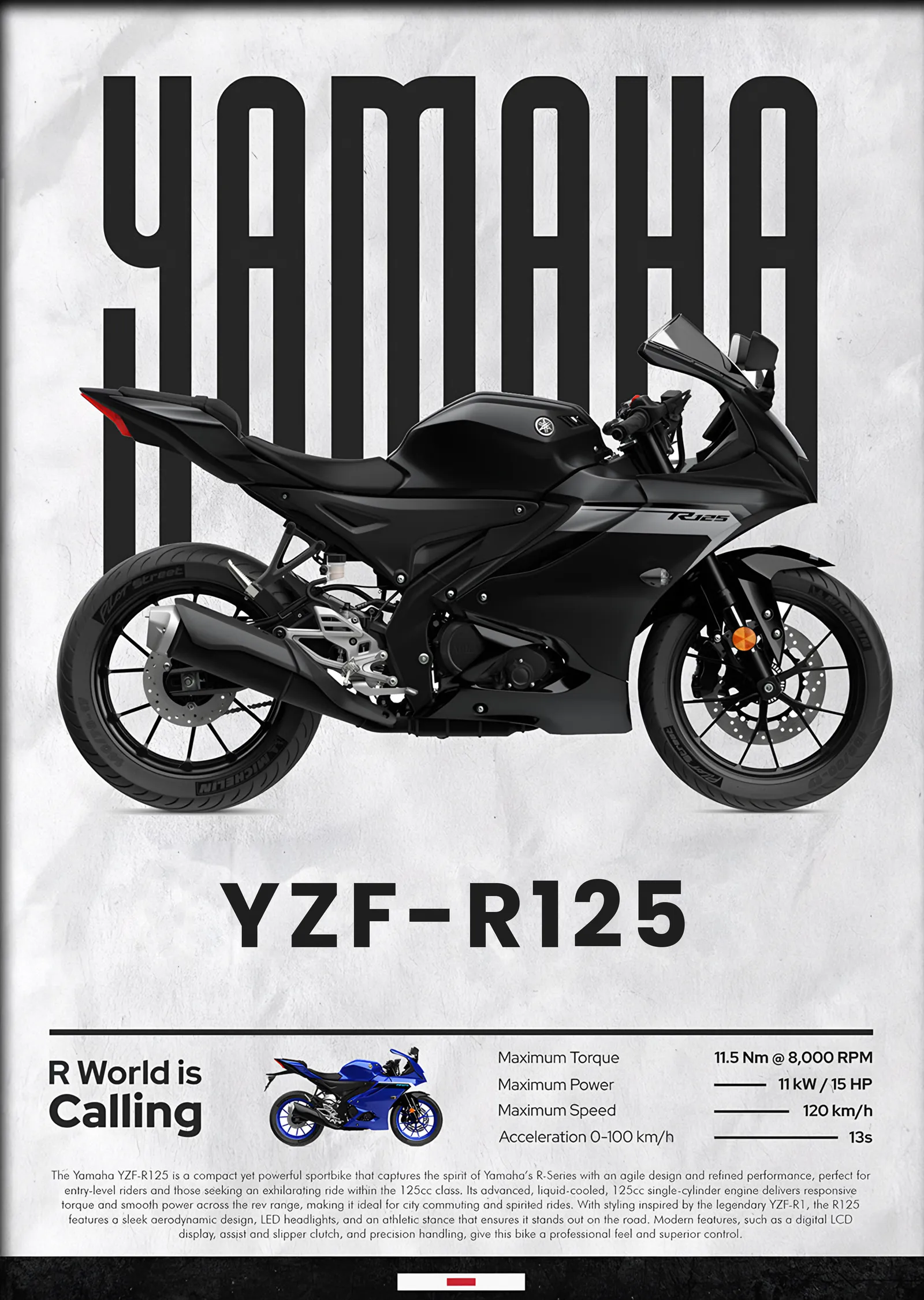 Yamaha YZF-R125 Mat metal tablo