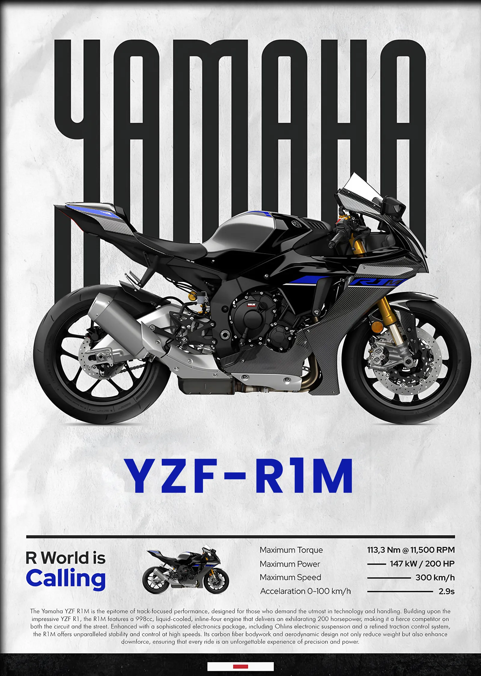 Yamaha YZF-R1M metal tablo
