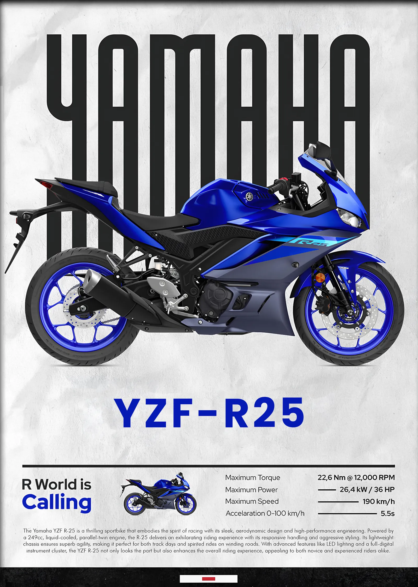 Yamaha YZF-R25 Mavi metal tablo