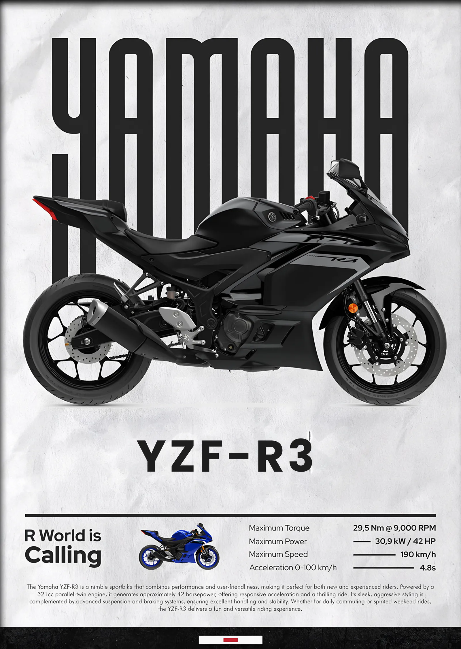 Yamaha YZF-R3 Siyah metal tablo