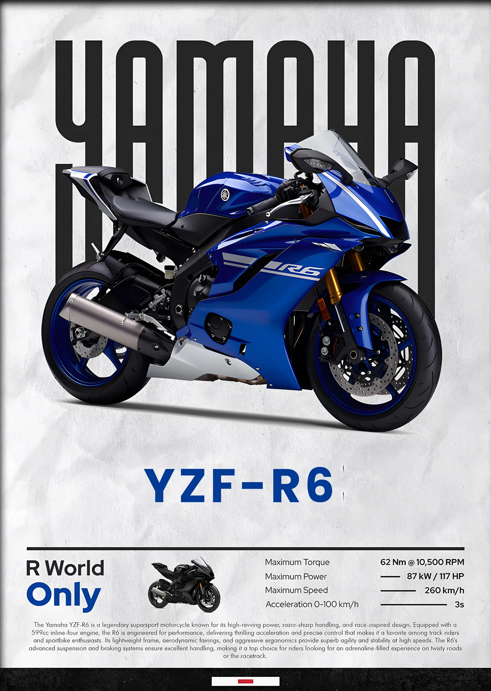 Yamaha YZF-R6 Mavi metal tablo