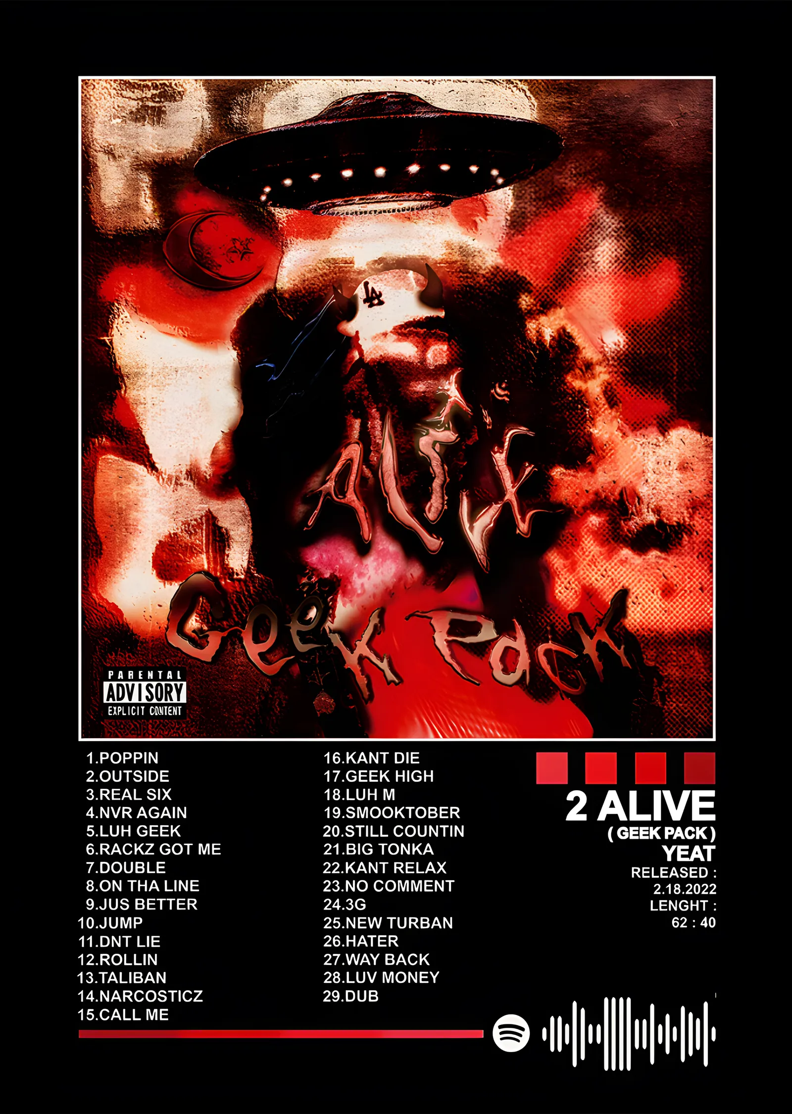 Yeat: 2 Alive Geek Pack metal tablo