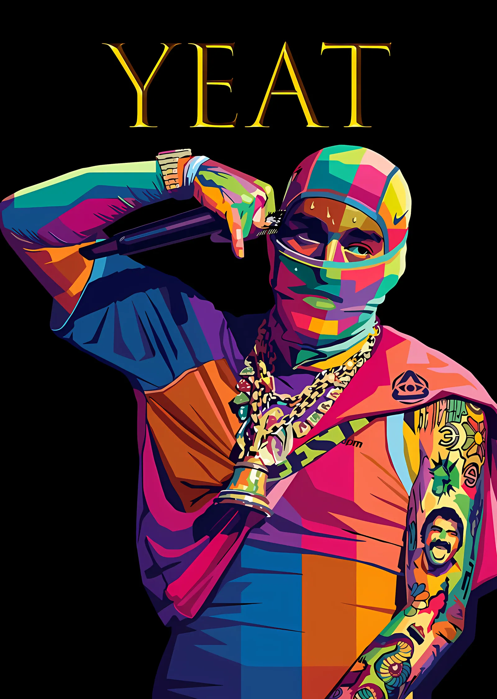 Yeat: Altın Tipografili Pop Art metal tablo