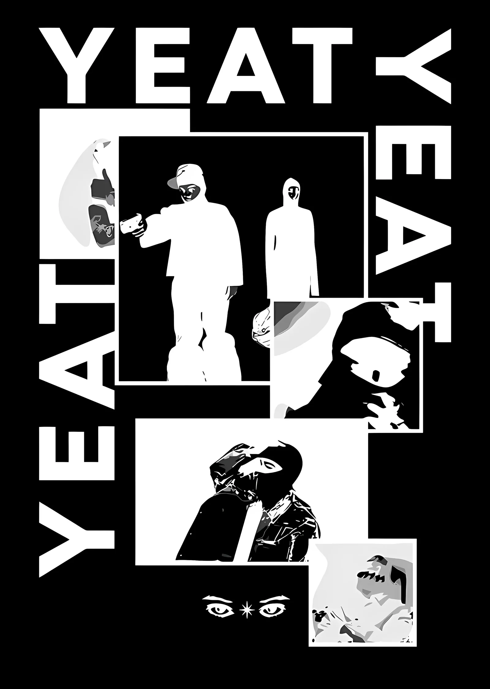 Yeat: Siyah Beyaz Kolaj metal tablo