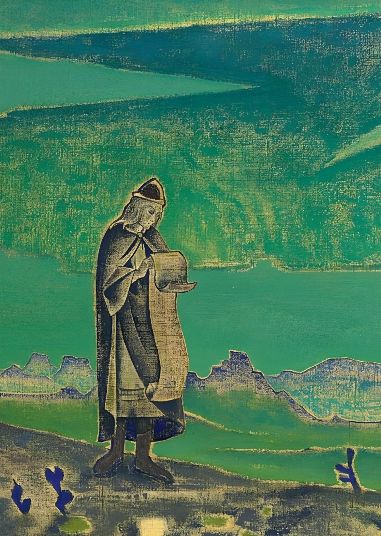 Yeşil Vadide Yolcu - Nicholas Roerich metal tablo