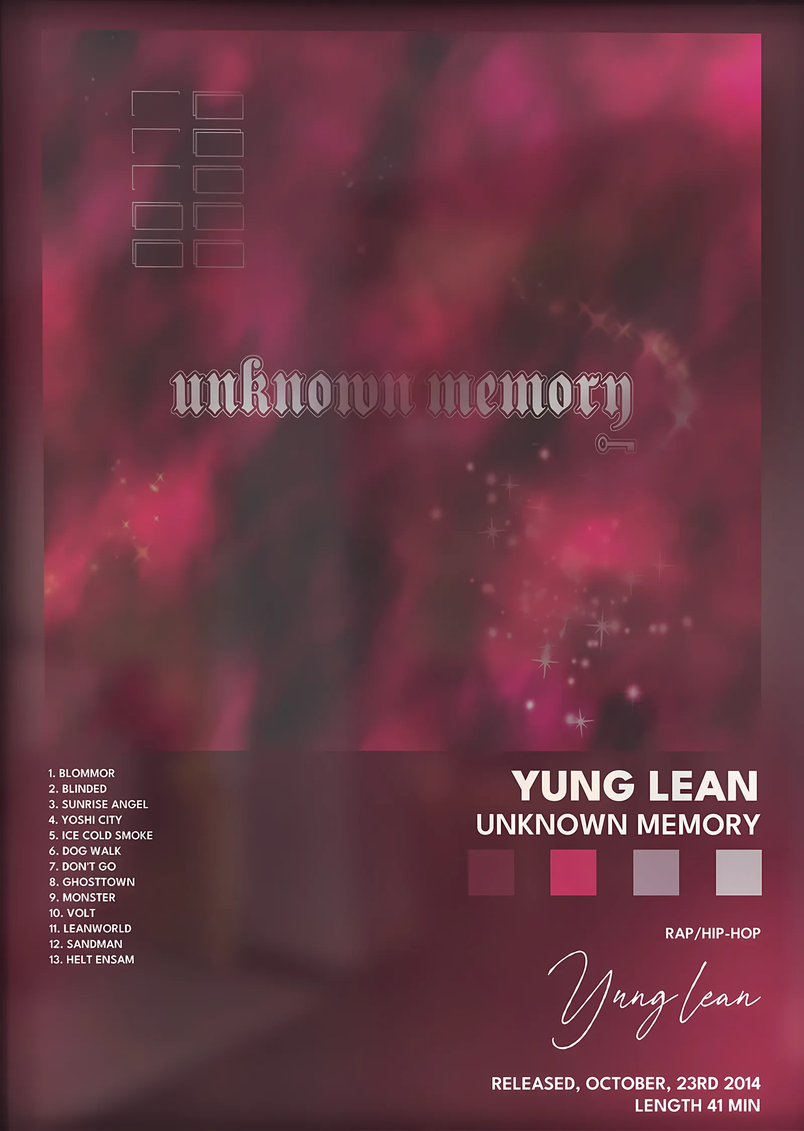 Yung Lean: Unknown Memory metal tablo
