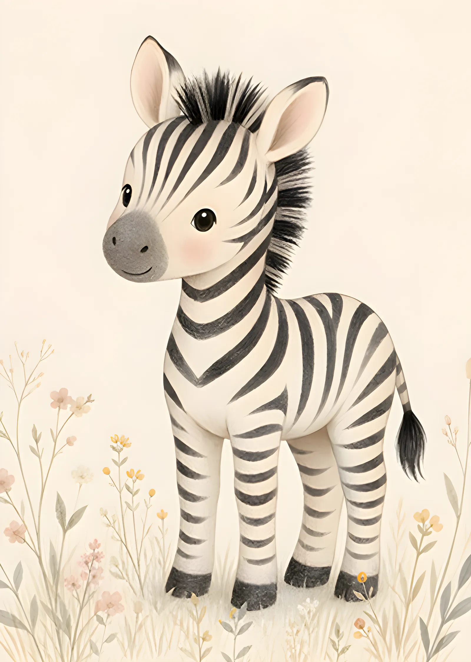 Zebra Yavrusu - Kır Çiçekleri metal tablo