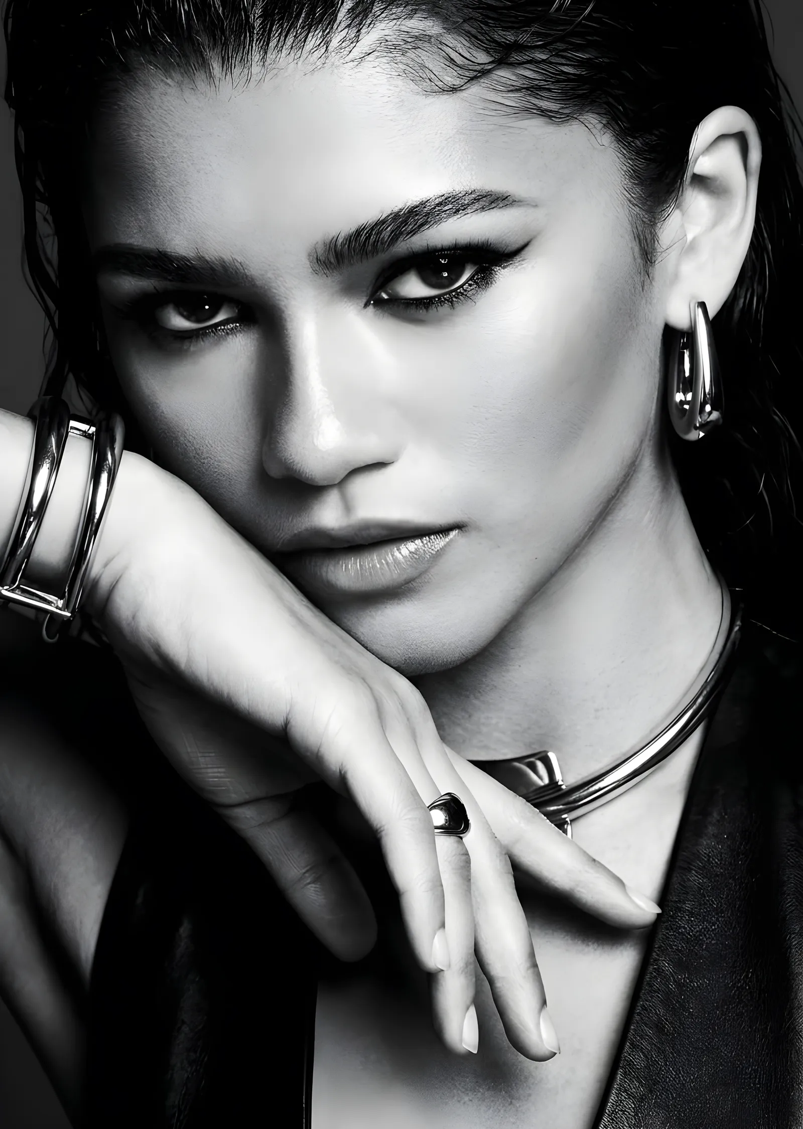 Zendaya - Siyah Beyaz Portre metal tablo