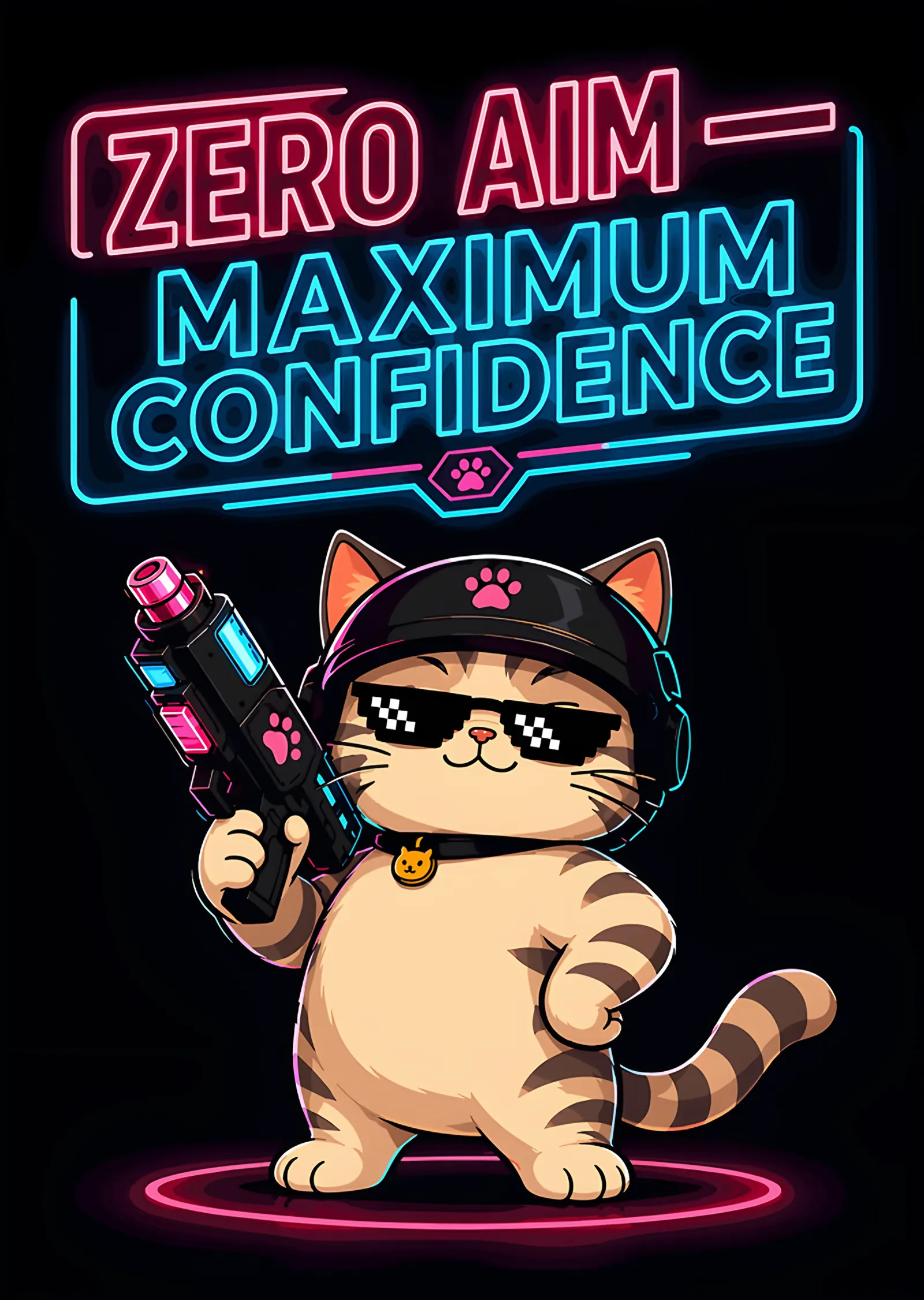 Zero Aim Maximum Confidence: Kumandalı Kedi metal tablo