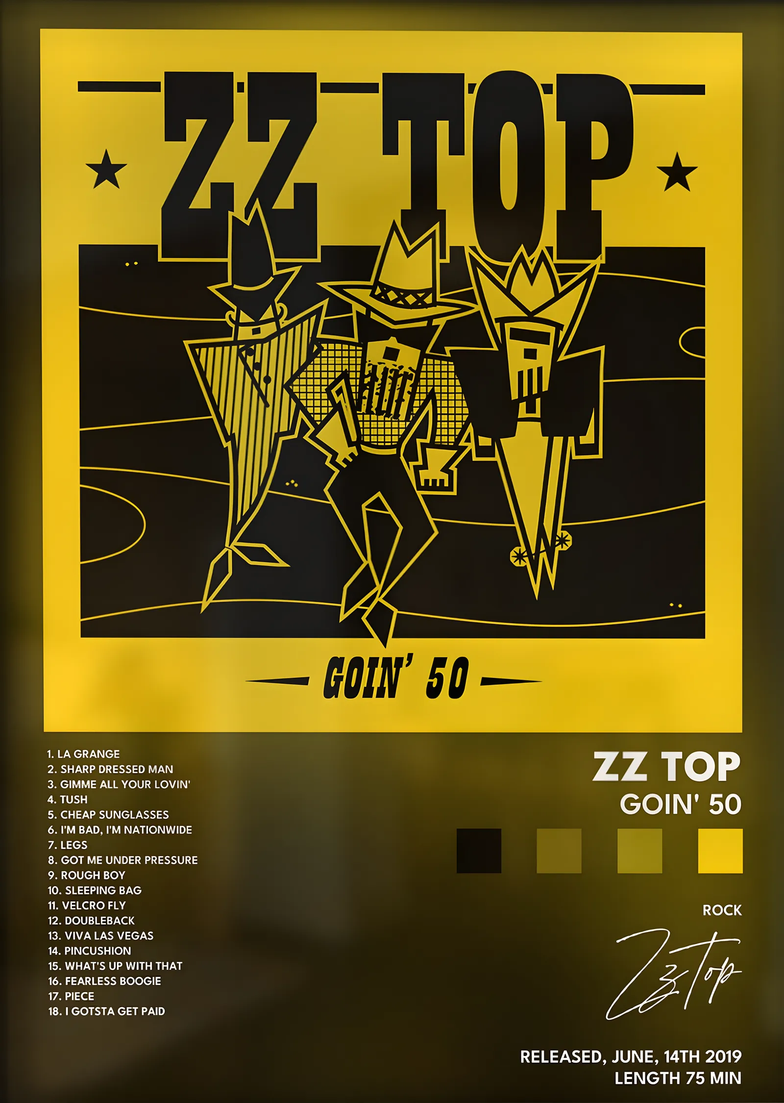 ZZ Top: Goin' 50 metal tablo