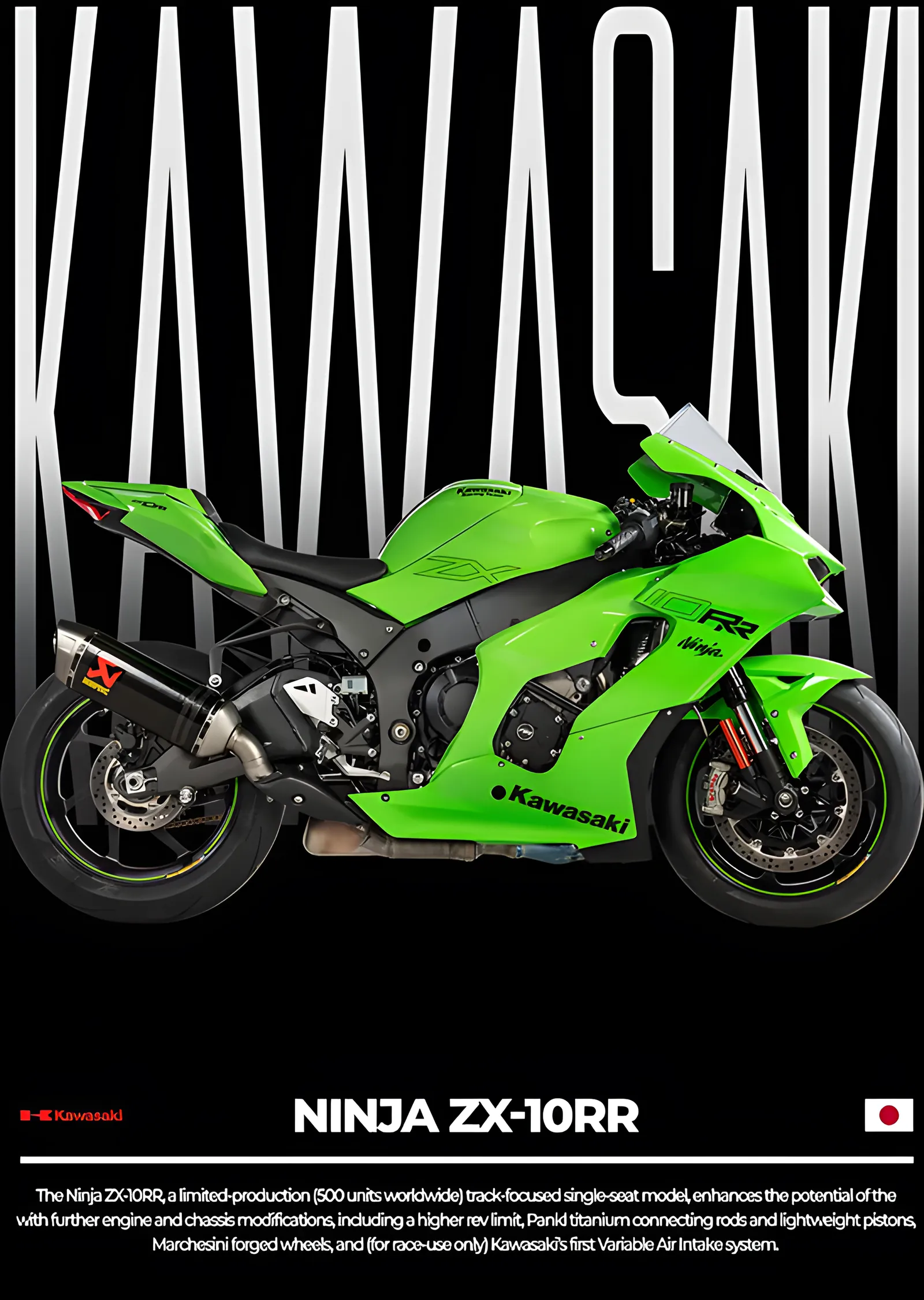 Kawasaki Ninja ZX-10RR - Neon Yeşil metal tablo