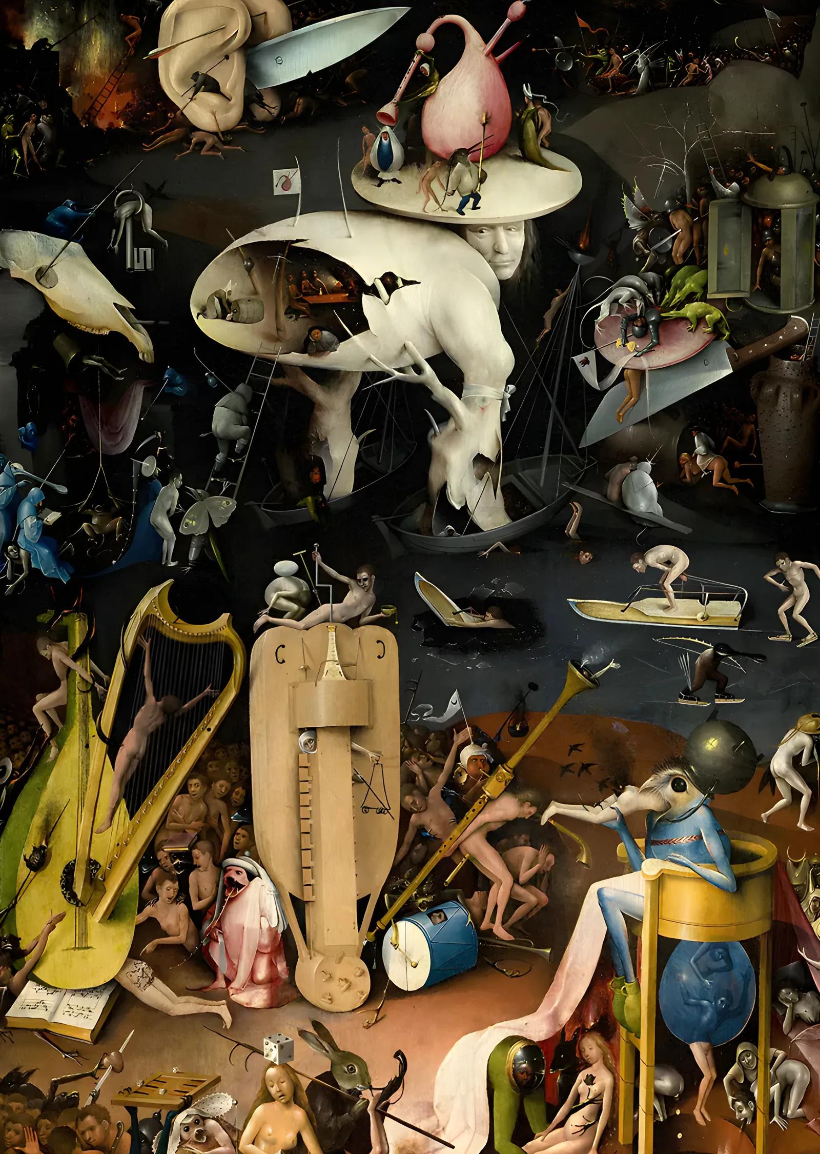 Hieronymus Bosch - Dünyevi Zevkler Bahçesi, Müzik Cehennemi metal tablo