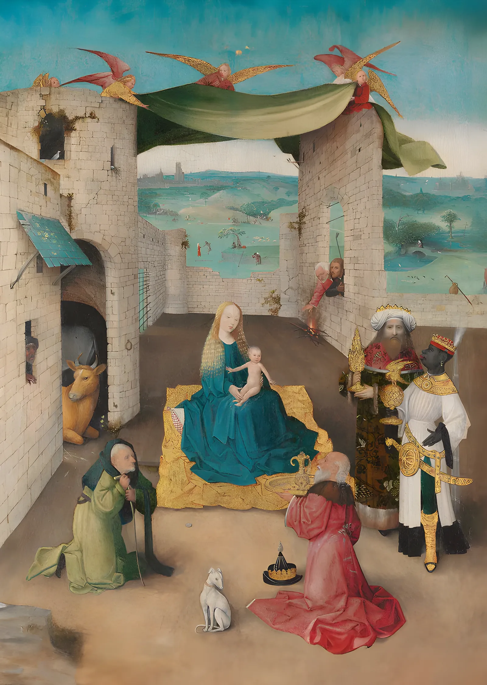 Hieronymus Bosch - Kralların Tapınması, Kale Avlusu metal tablo