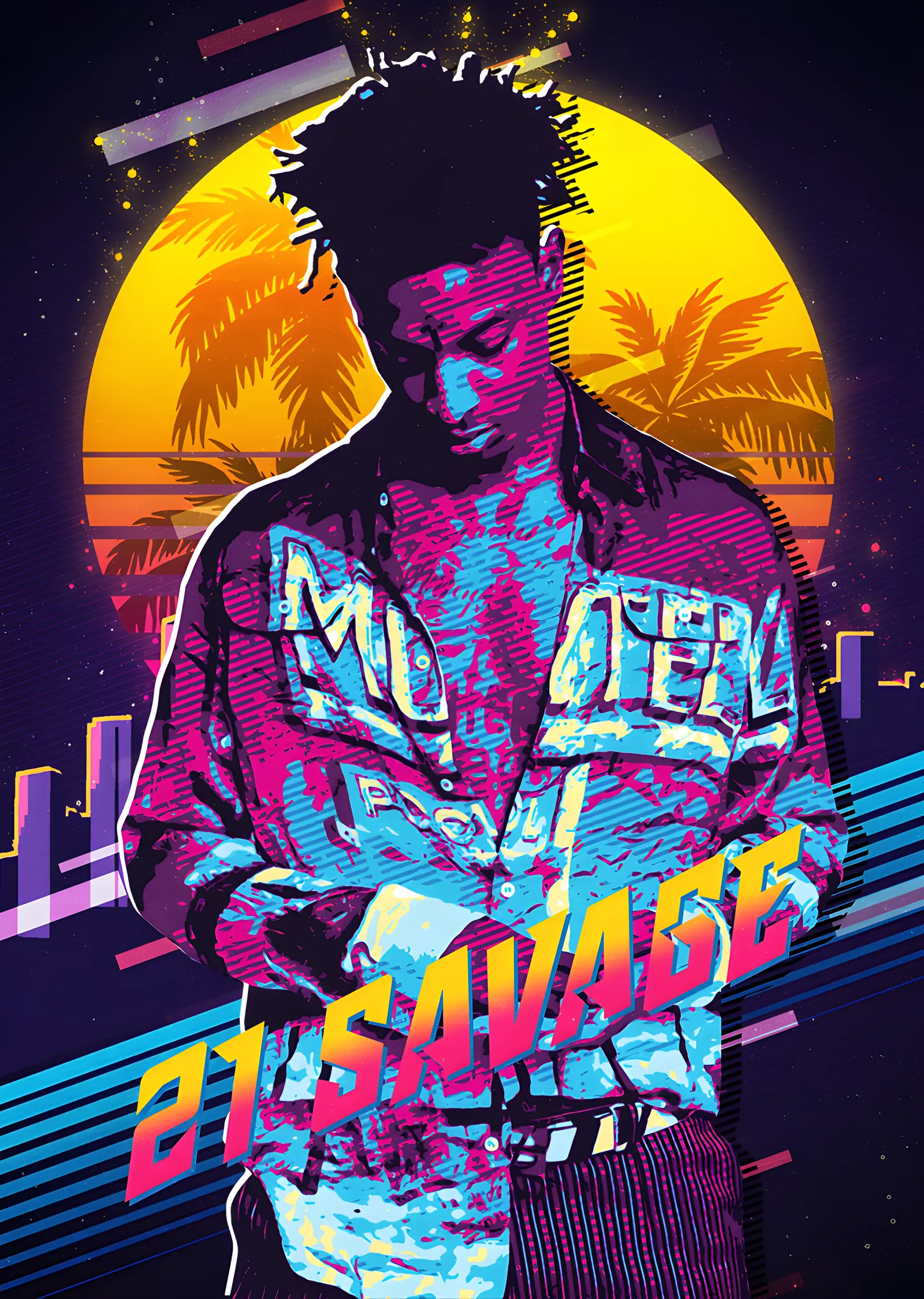 21 Savage: Synthwave Gün Batımı metal tablo
