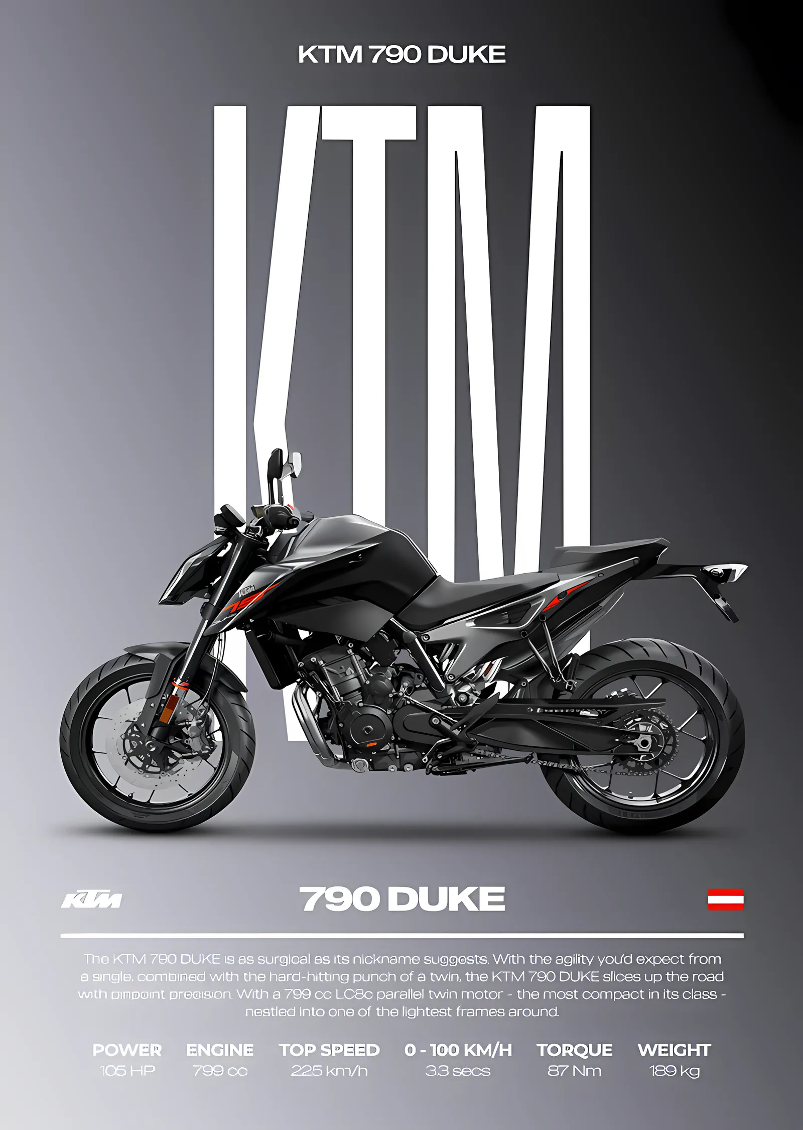 KTM 790 Duke: Gri Zemin metal tablo