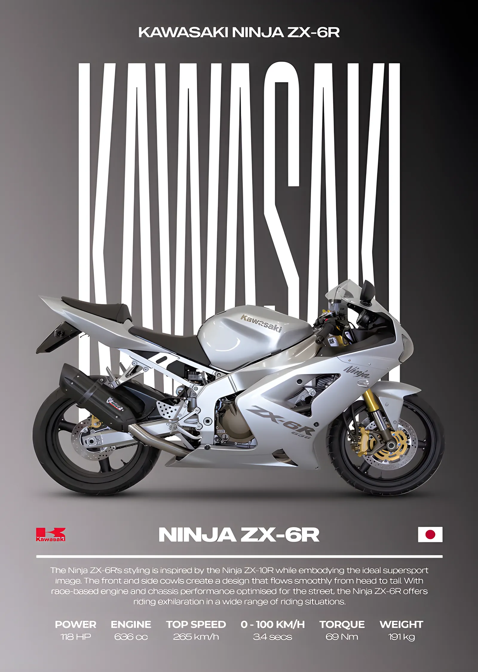 Kawasaki Ninja ZX-6R - Beyaz metal tablo