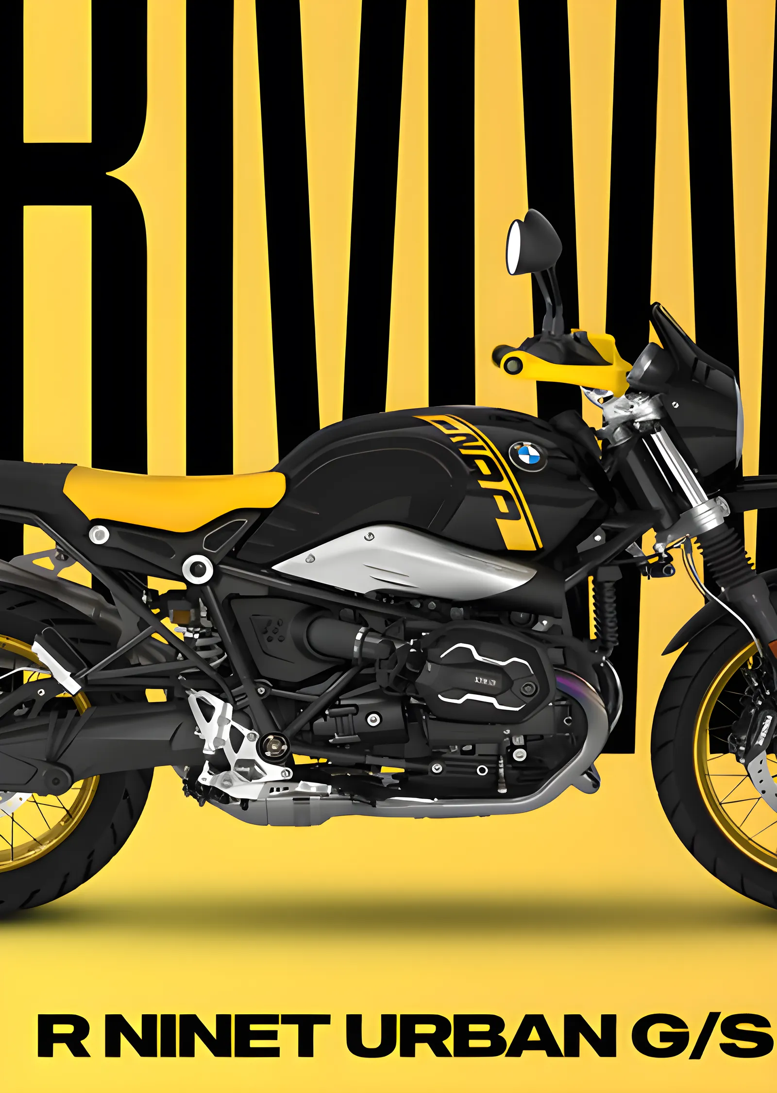 BMW R nineT Urban G/S - Sarı Zemin metal tablo