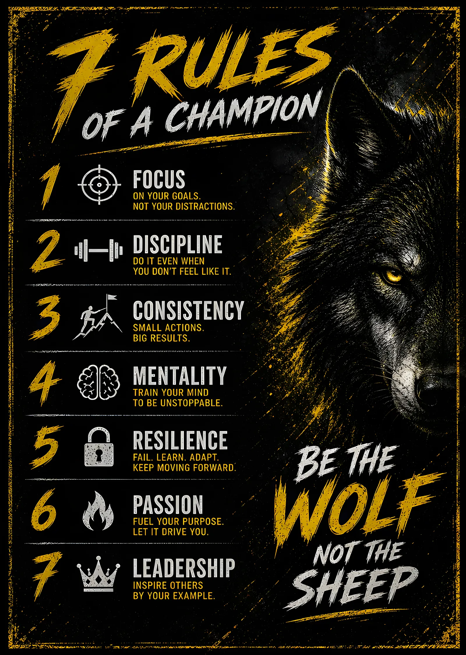 7 Rules of a Champion metal tablo