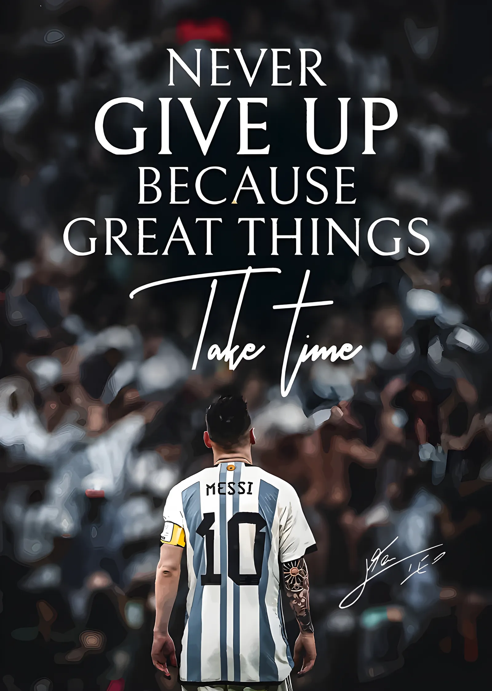 Never Give Up: Messi metal tablo