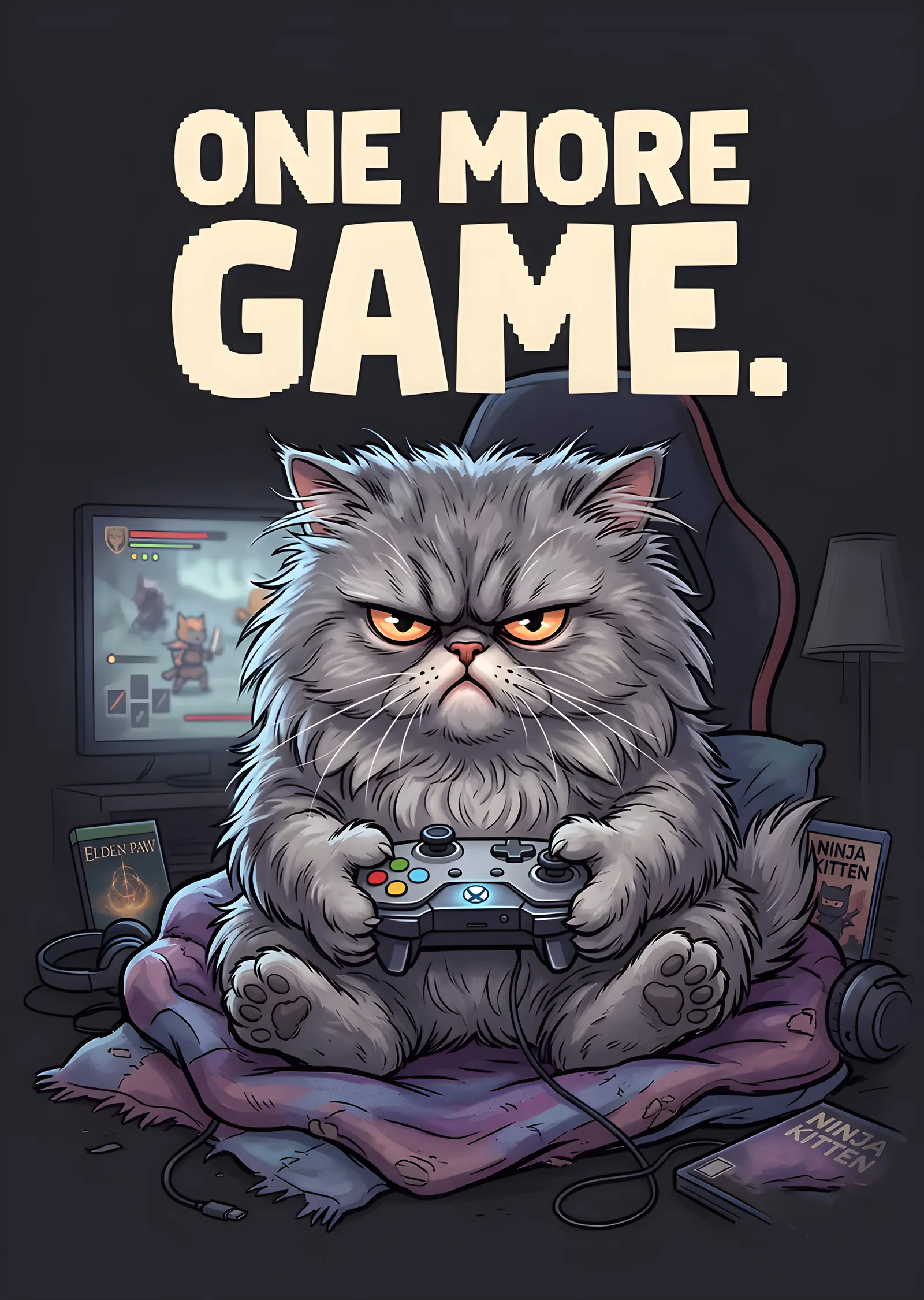 One More Game - Oyuncu Kedi metal tablo