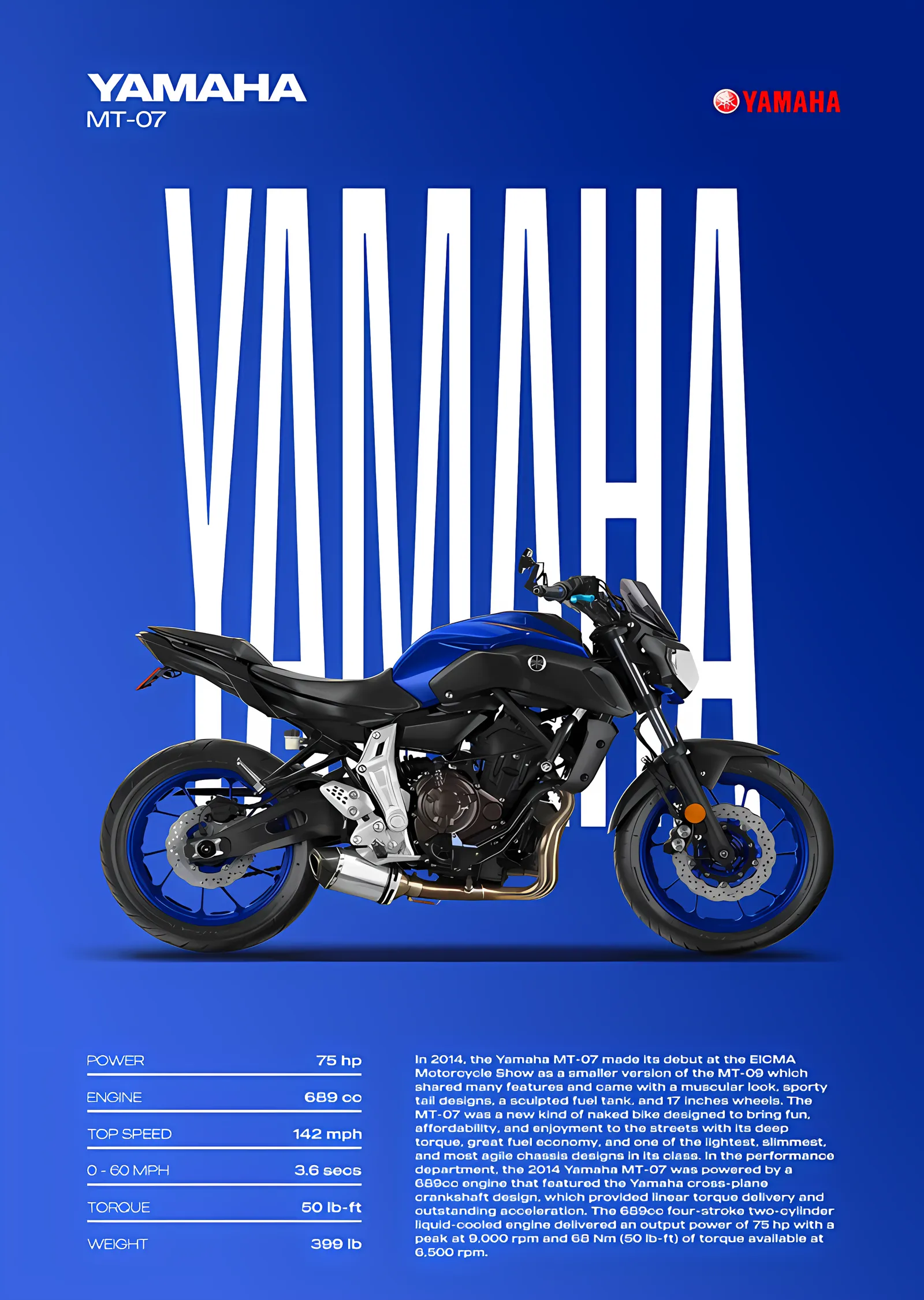 Yamaha MT-07 - Mavi Zemin metal tablo