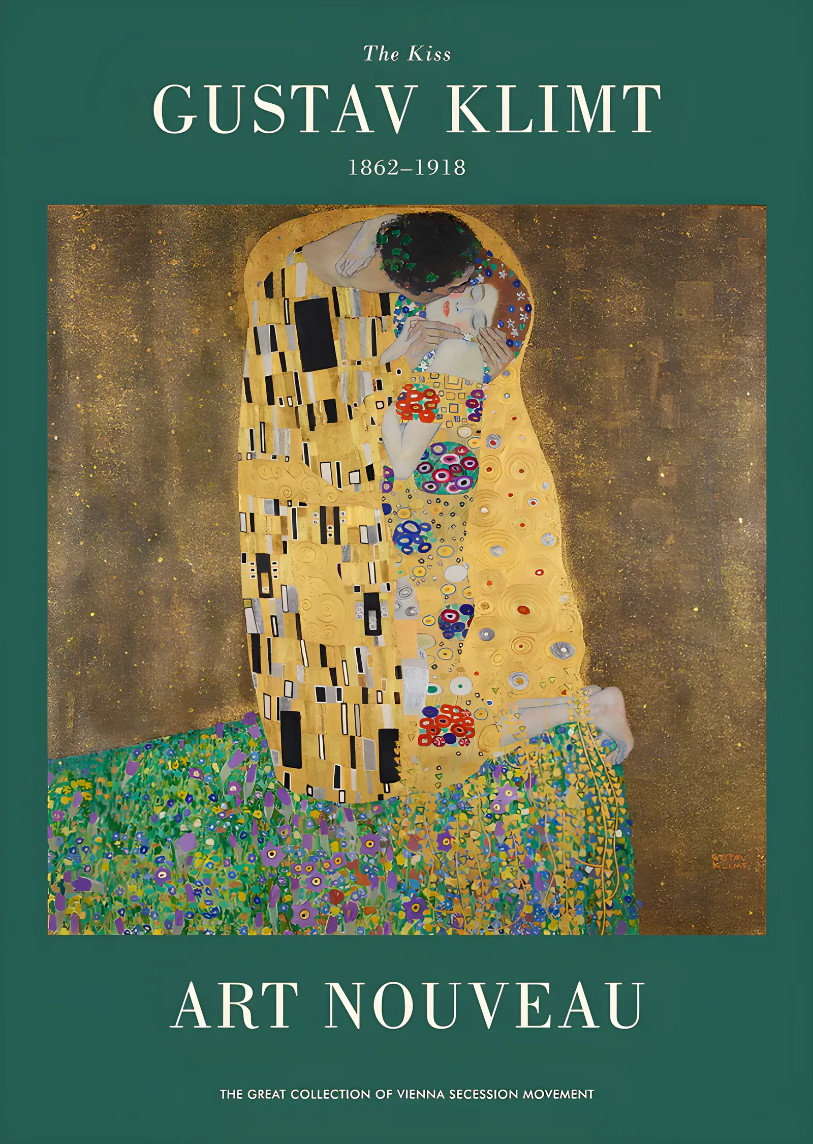 Gustav Klimt: The Kiss · Art Nouveau Sergi Afişi metal tablo