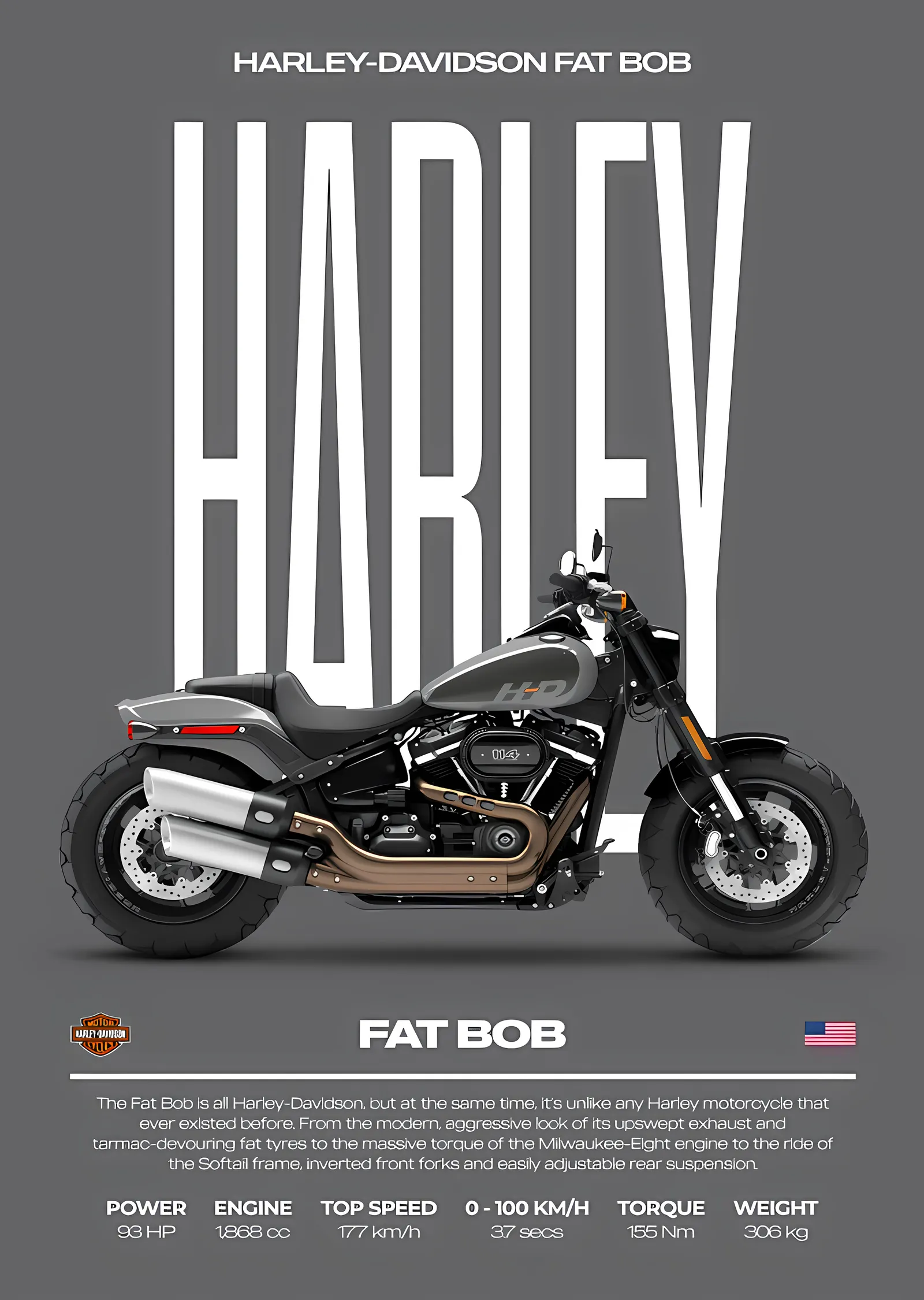 Harley-Davidson Fat Bob metal tablo