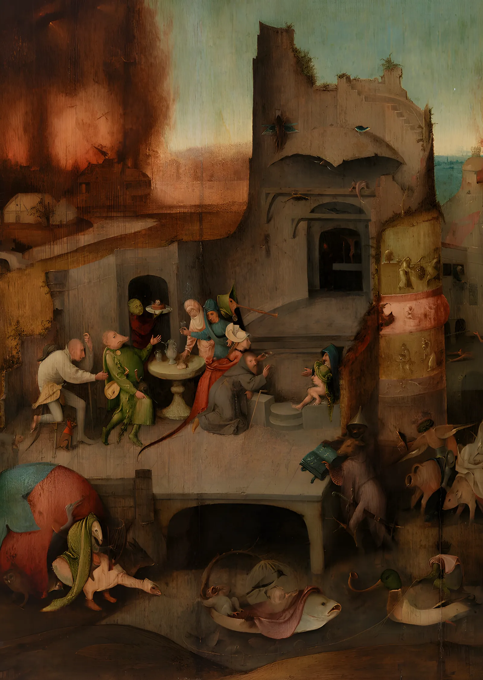 Hieronymus Bosch - Aziz Antonius'un Çilesi Triptiği metal tablo