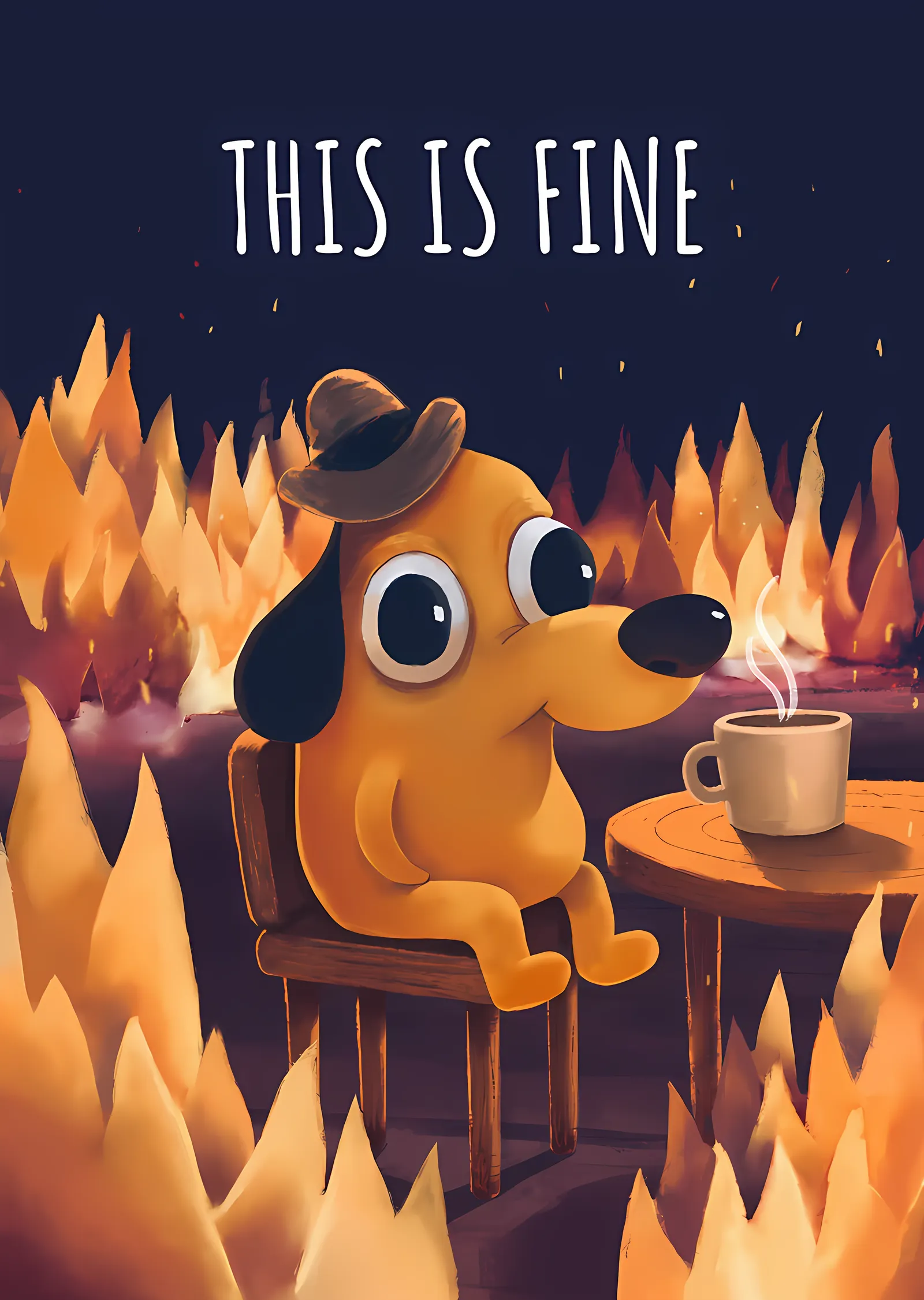 This Is Fine metal tablo