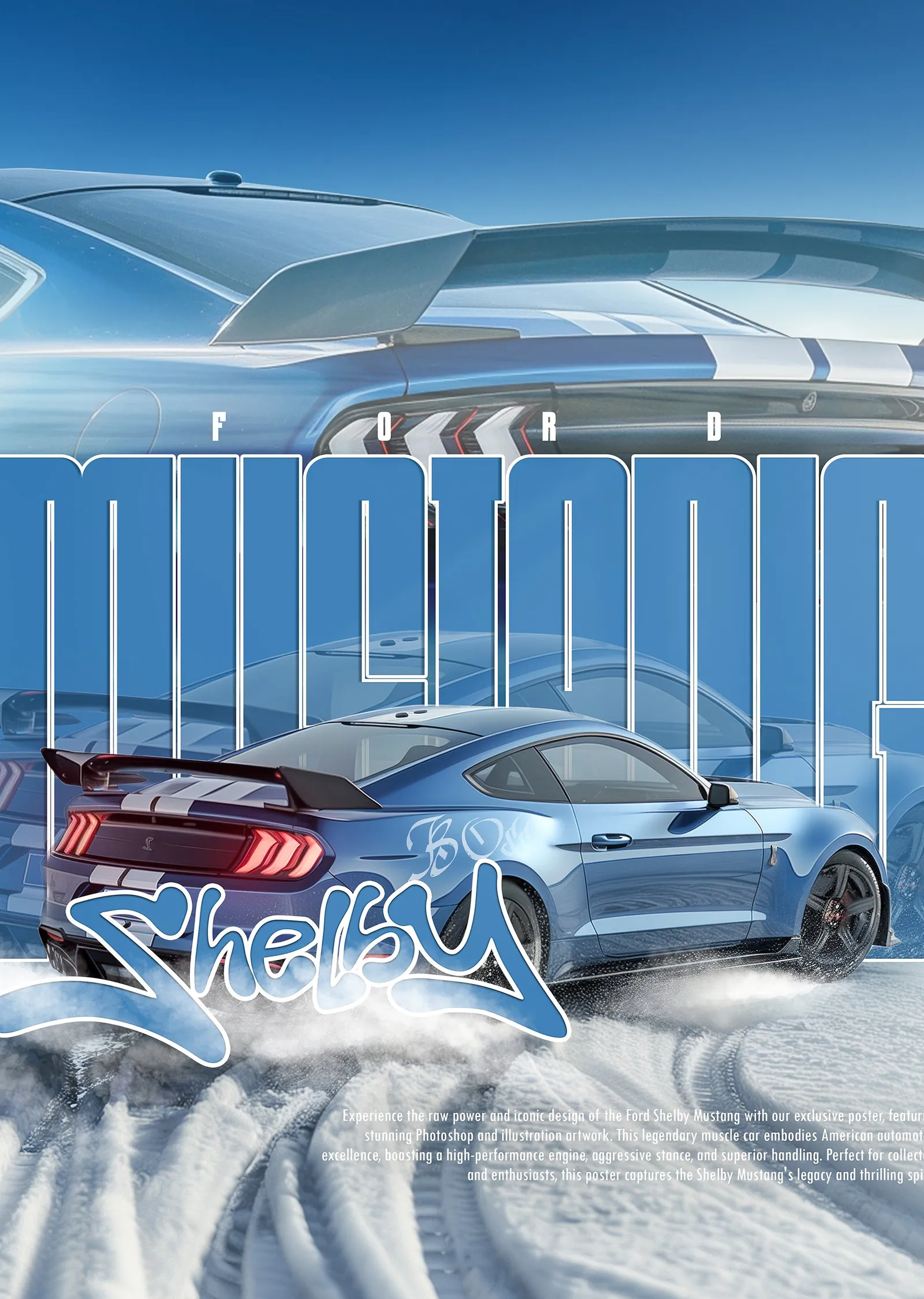 Ford Mustang Shelby: Mavi Shelby metal tablo