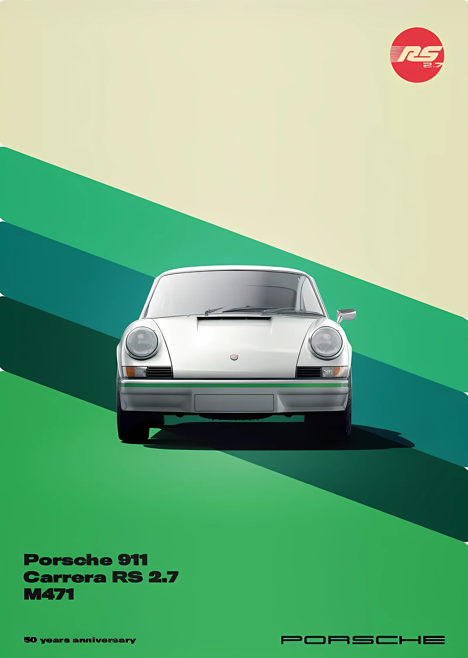 Porsche 911 Carrera RS 2.7 · 1973 Beyaz 50. Yıl metal tablo