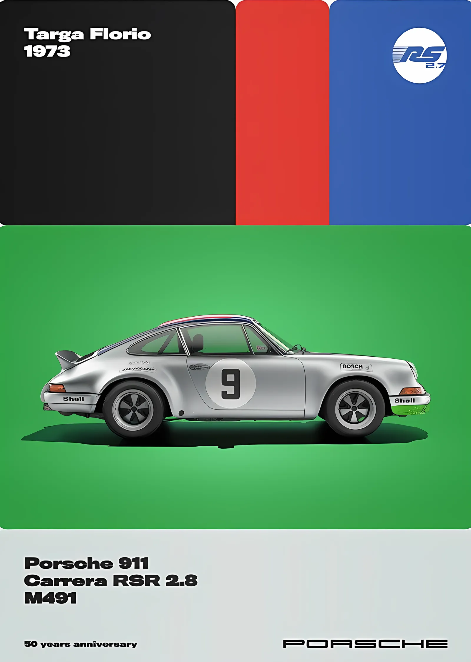Porsche 911 Carrera RSR 2.8 · 1973 Targa Florio 50. Yıl metal tablo