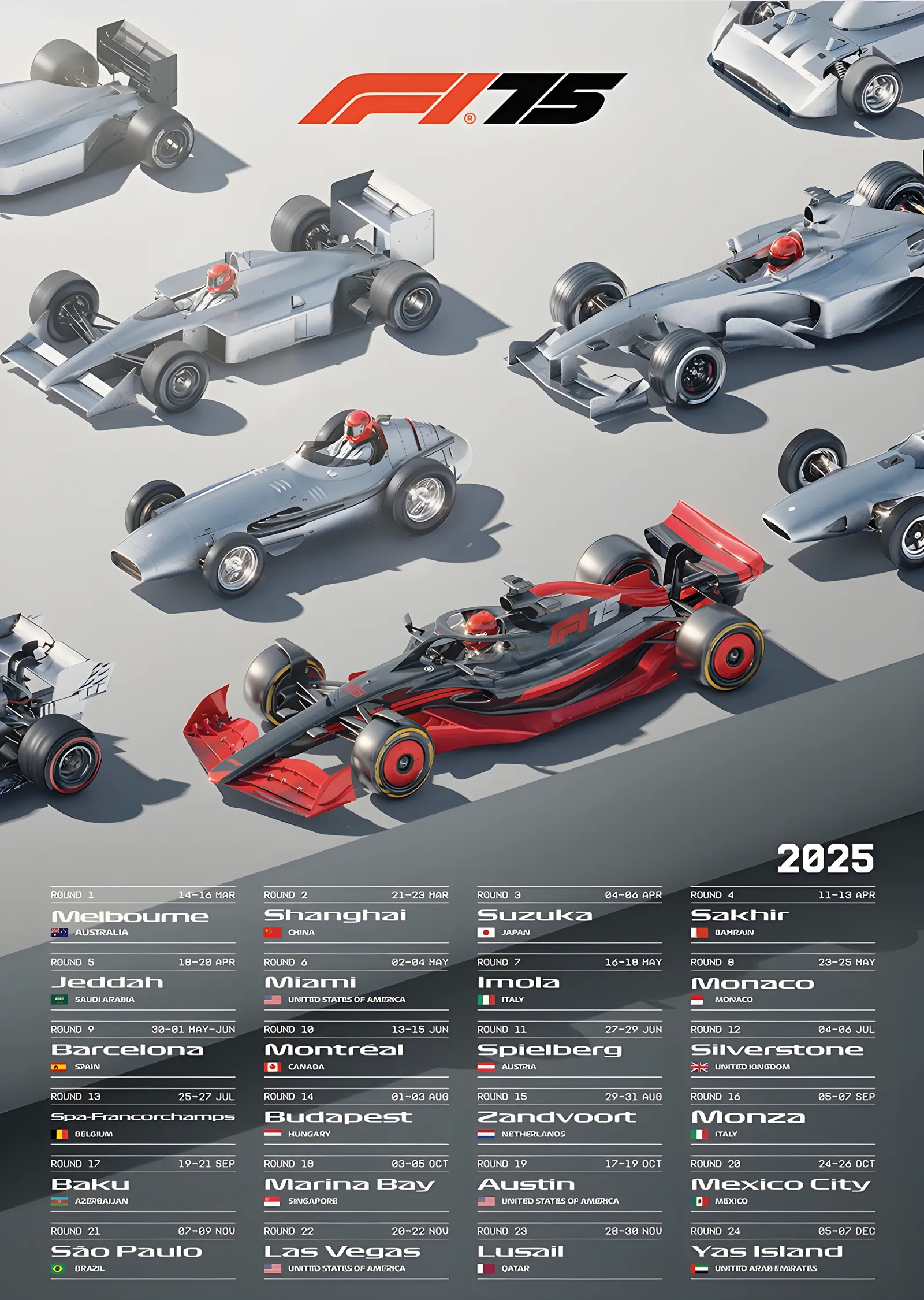 F1 · 75. Yıl · Takvim · 2025 metal tablo