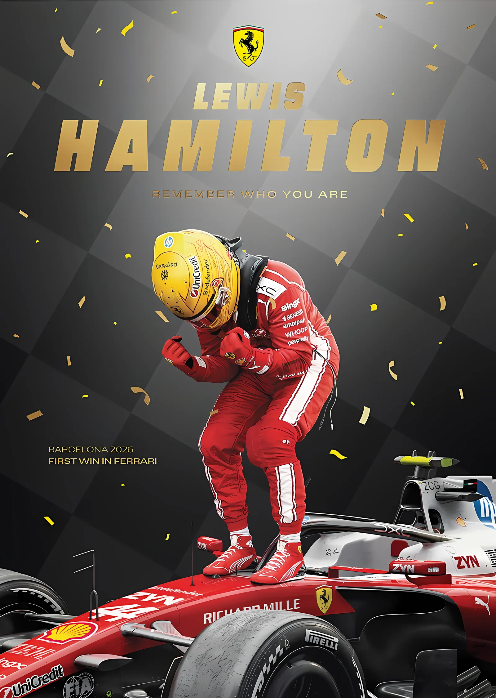 Ferrari · Lewis Hamilton · Barcelona 2026 Zaferi metal tablo