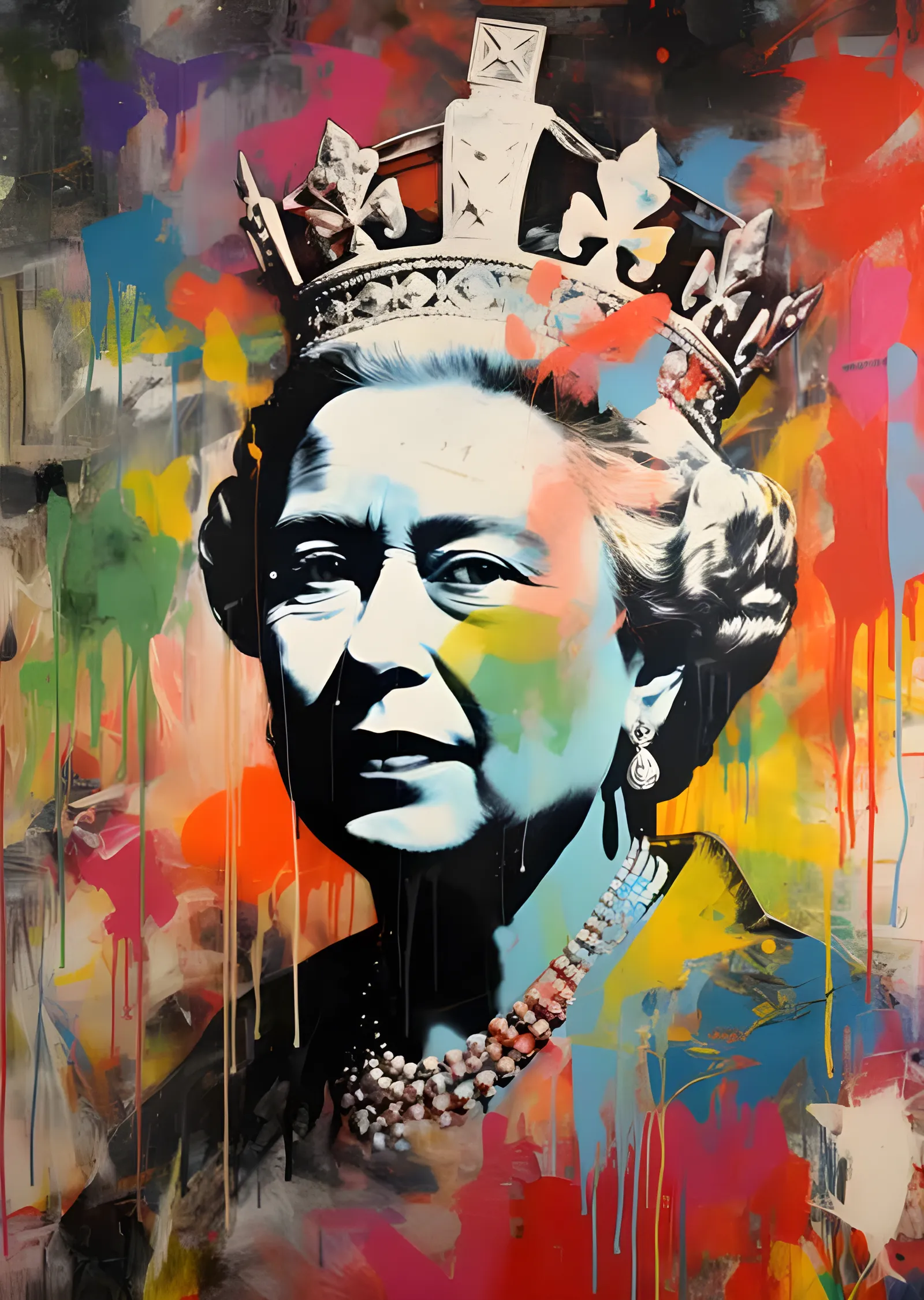Kraliçe II. Elizabeth - Grafiti Portre metal tablo