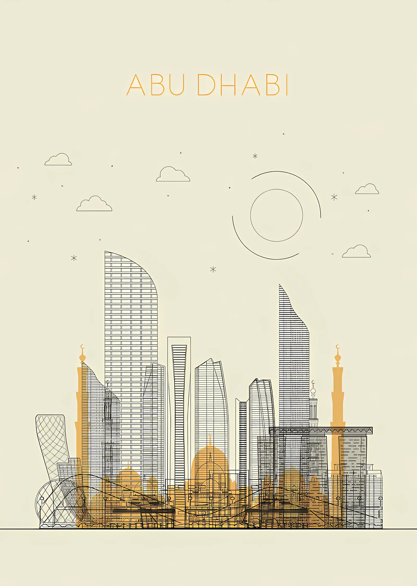 Abu Dabi - Çizgi Silueti metal tablo