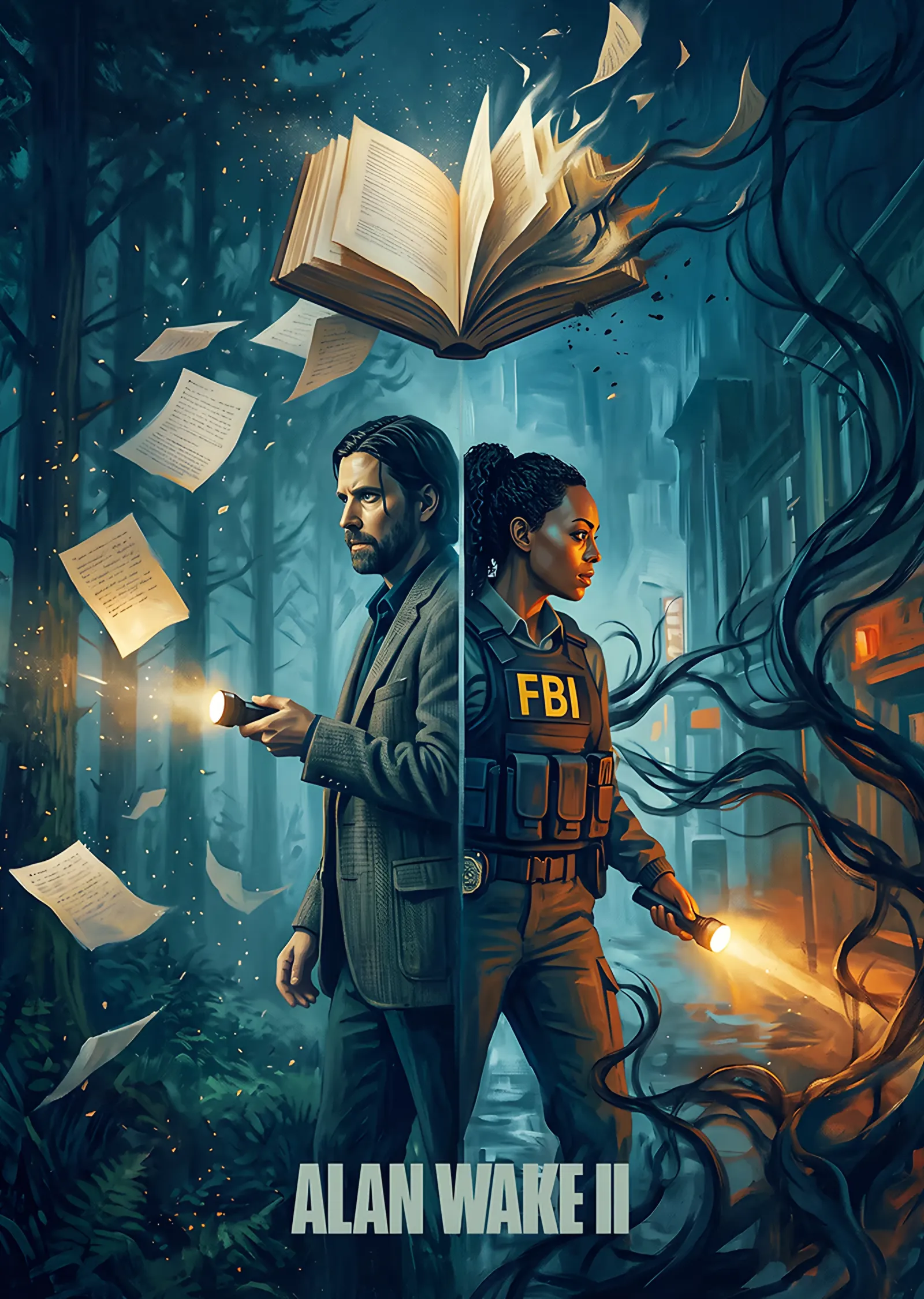 Alan Wake 2: Uçuşan Sayfalar ve İki Dedektif metal tablo