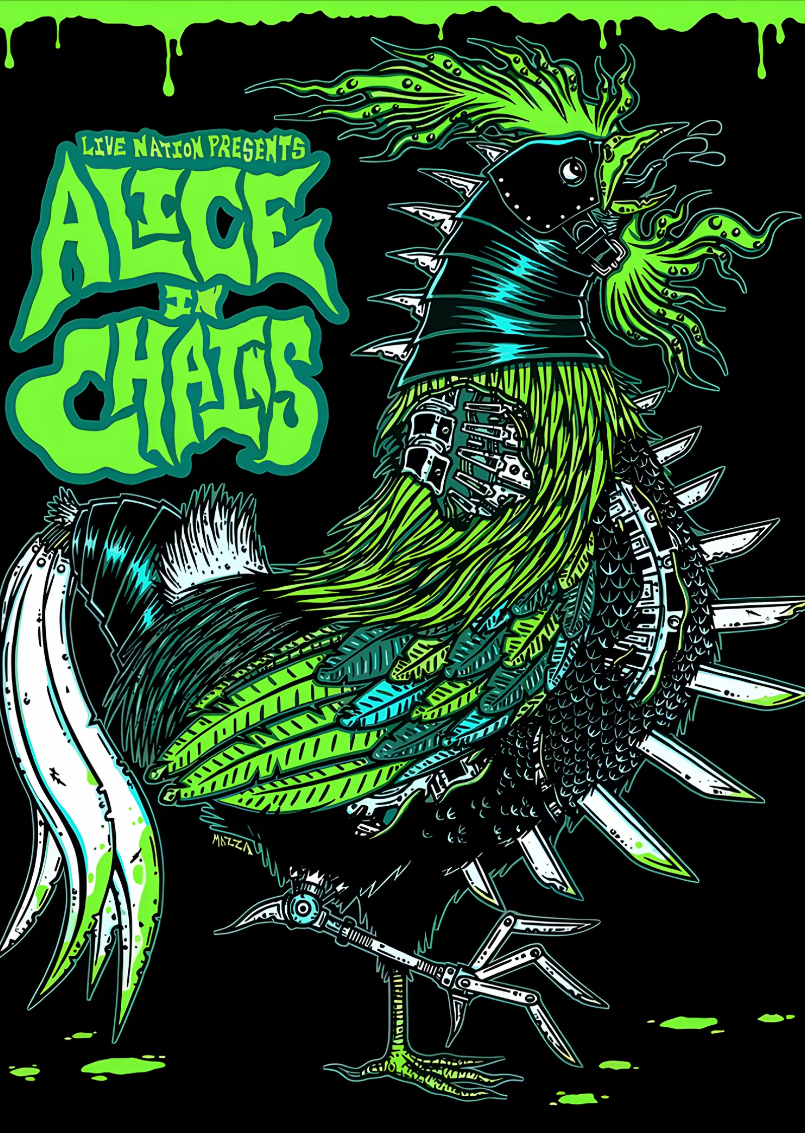 Alice in Chains: Neon Yeşil Horoz Afişi metal tablo