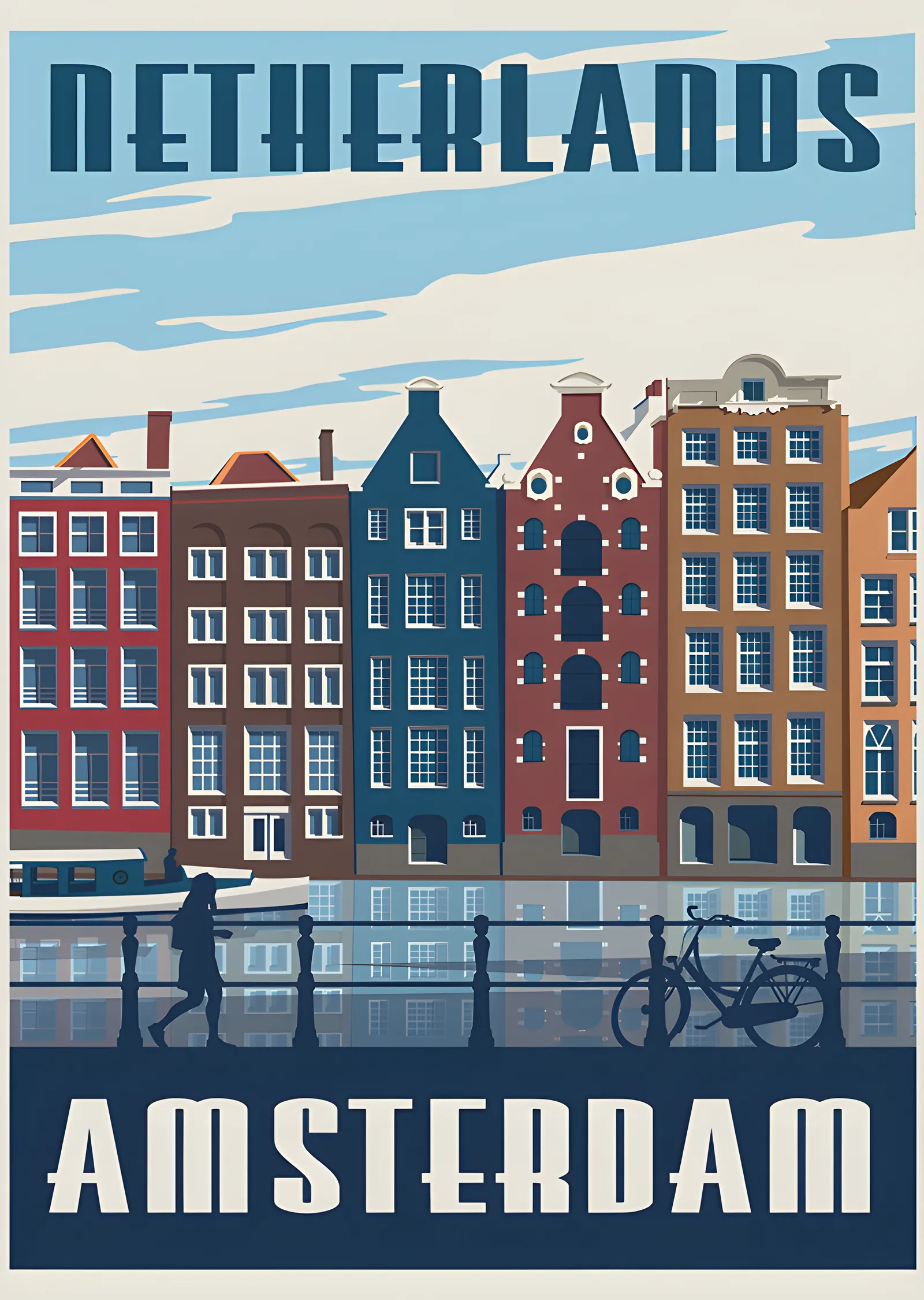 Amsterdam - Retro Seyahat Afişi metal tablo