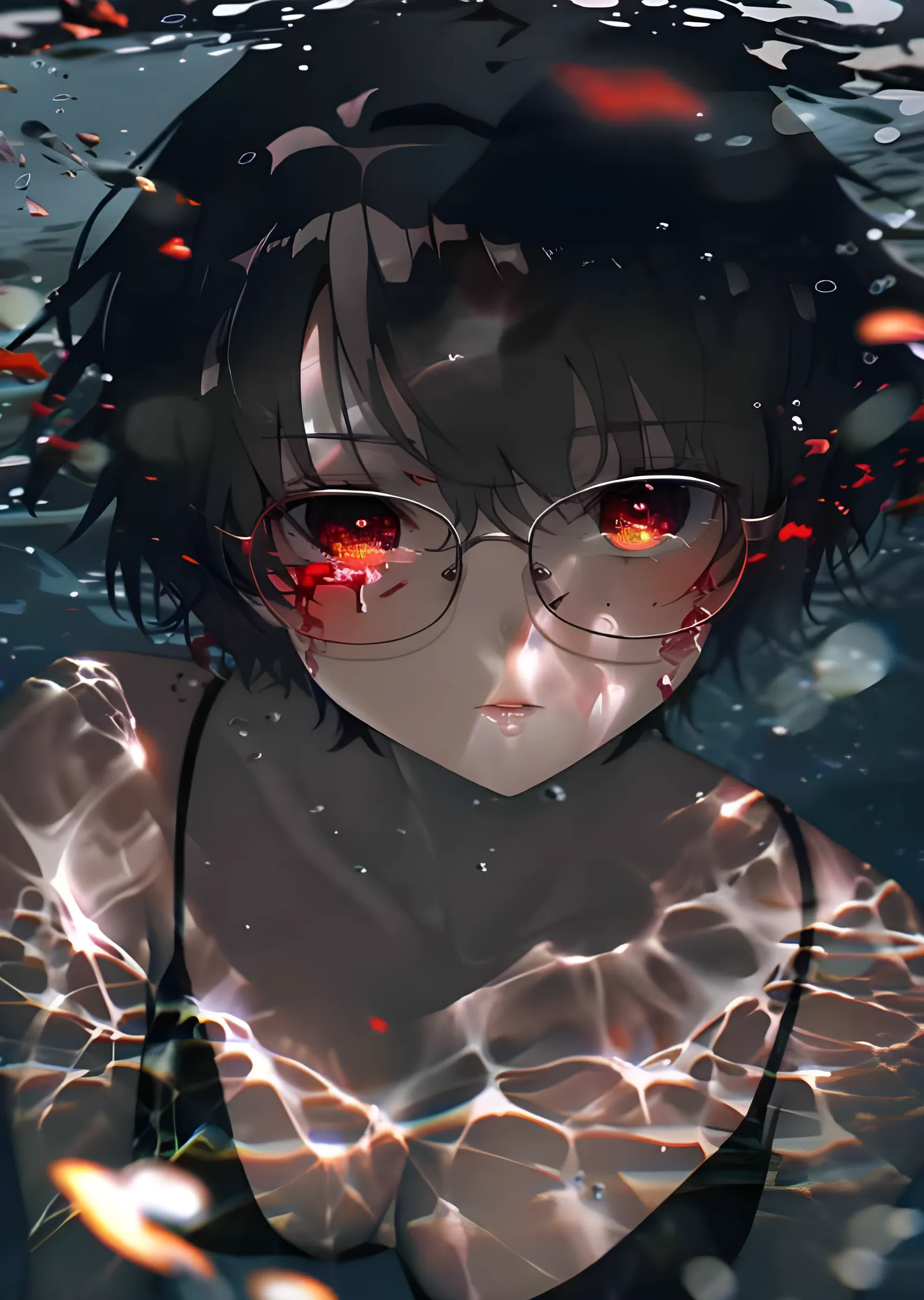 Karanlıkta Gözlüklü Anime Portresi metal tablo