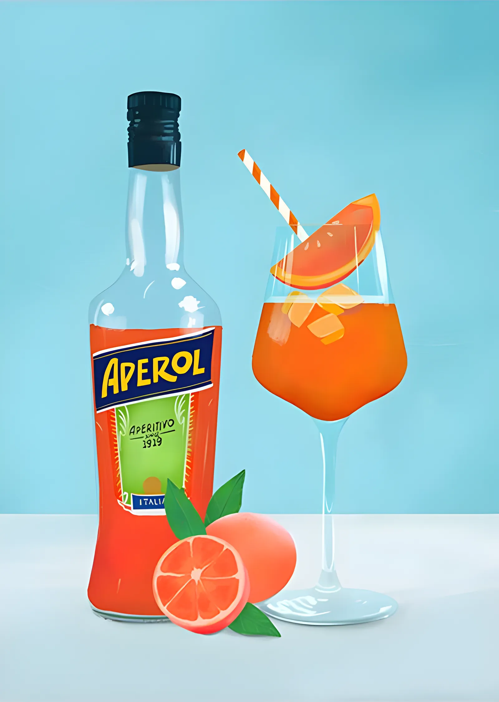 Aperol Spritz - Turkuaz Zemin metal tablo