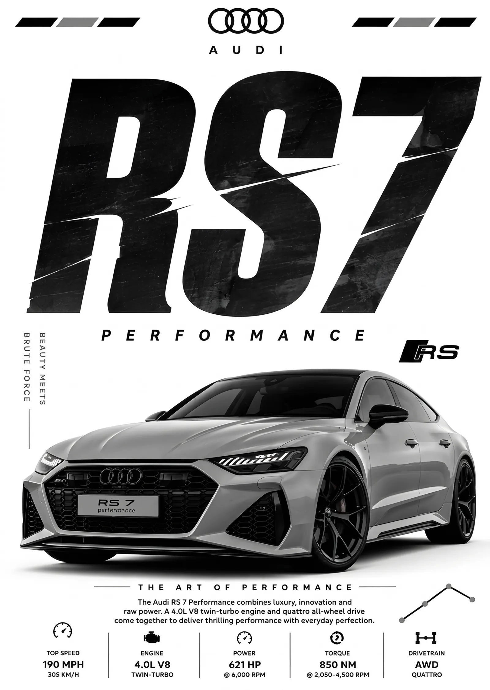 Audi RS7 Performance Künye metal tablo