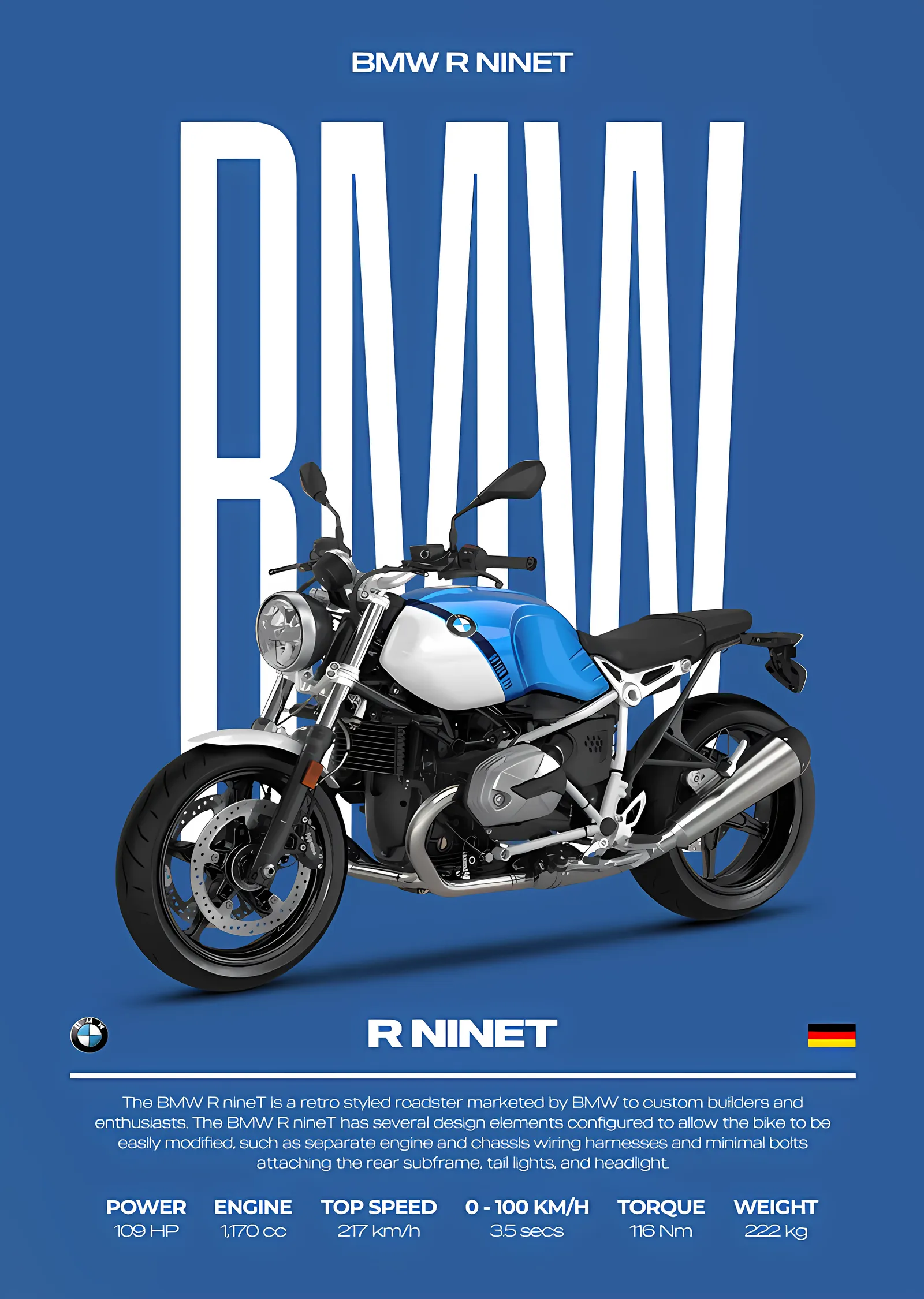 BMW R nineT - Mavi Depo metal tablo