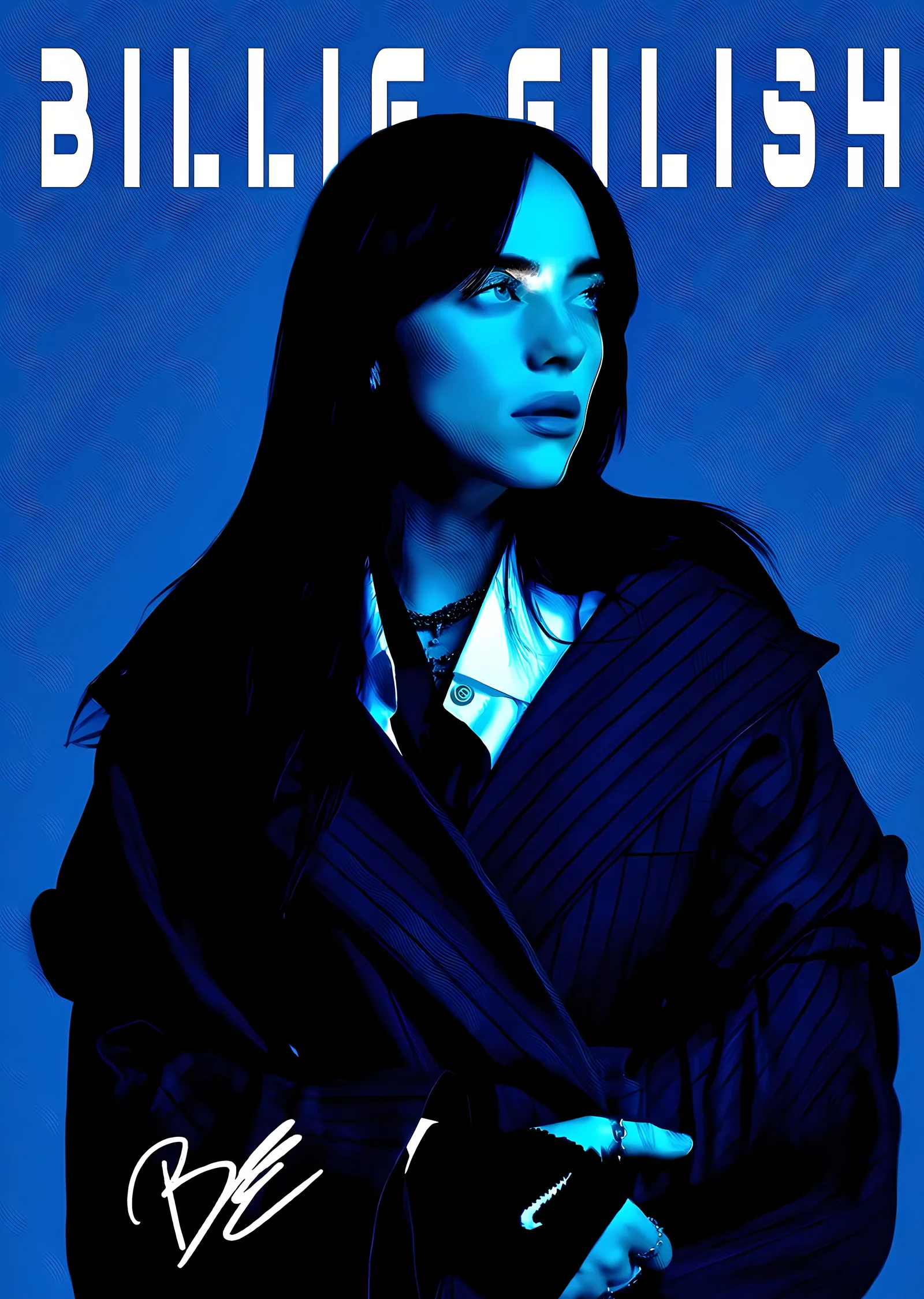 Billie Eilish - Mavi ışıklı Kadın Portresi metal tablo