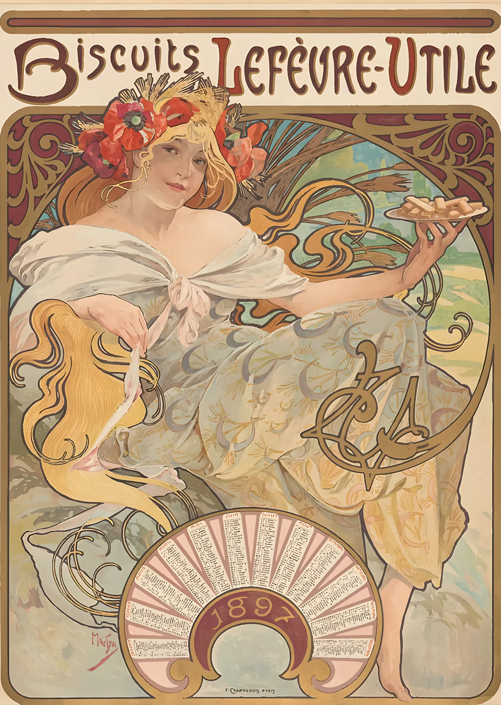Biscuits Lefèvre-Utile - Alphonse Mucha metal tablo