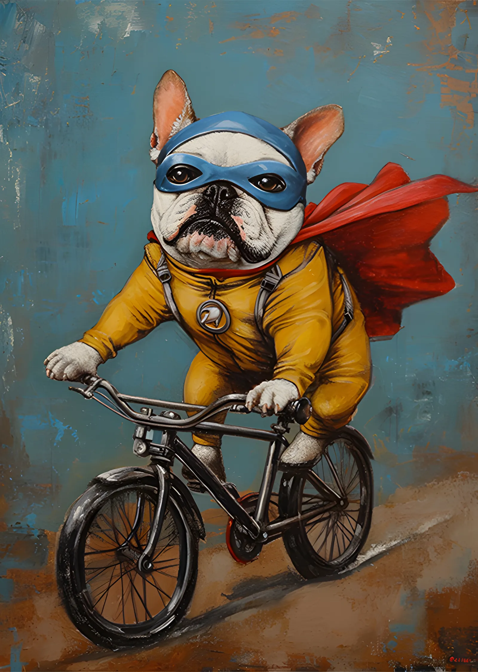 Bisikletli Süper Kahraman Bulldog metal tablo