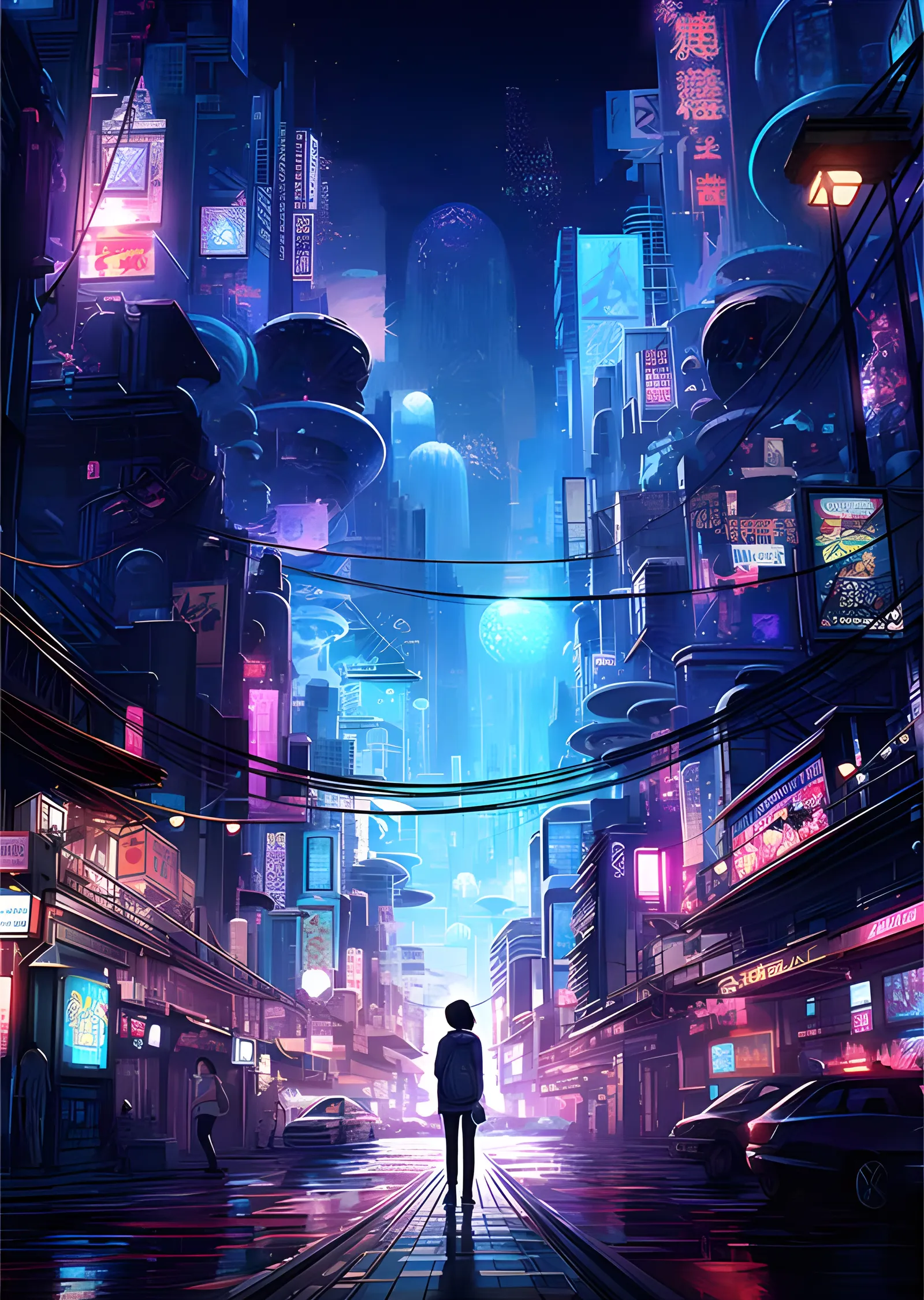 Blade Runner - Neon Sokakta Yalnız Siluet metal tablo