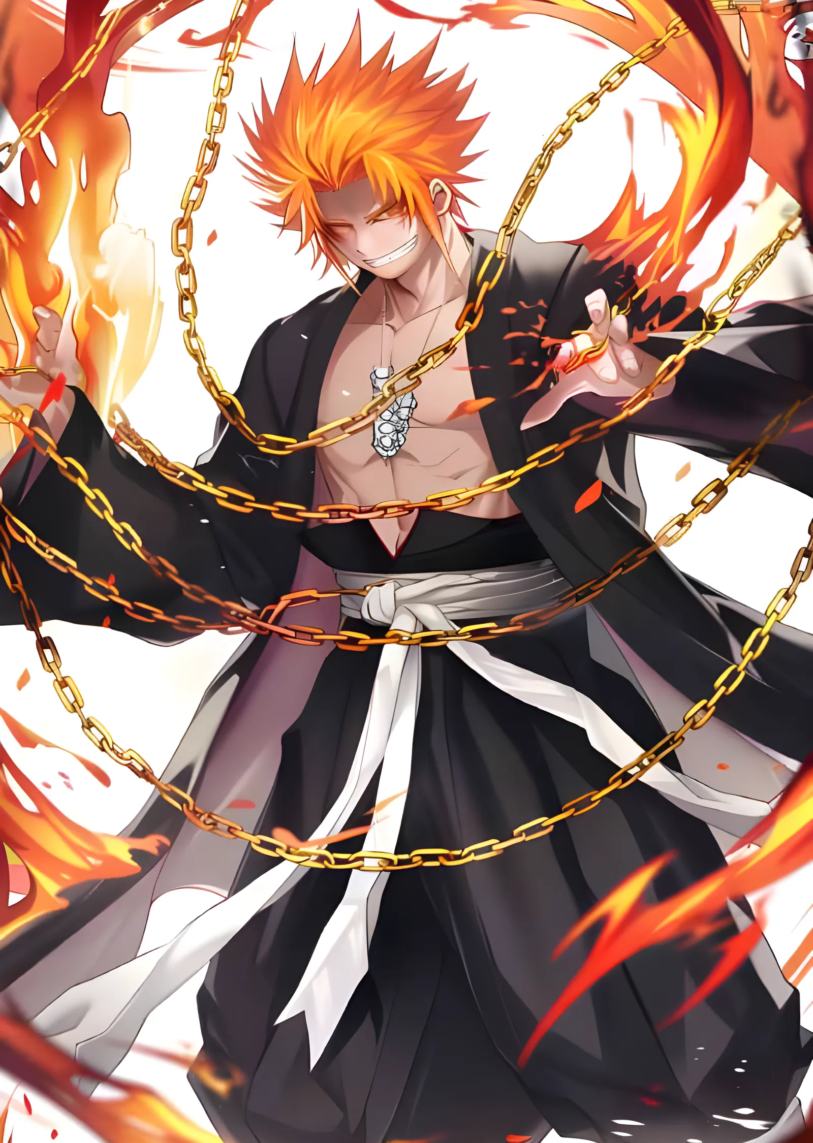 Bleach - Ichigo ve Alevli Altın Zincirler metal tablo