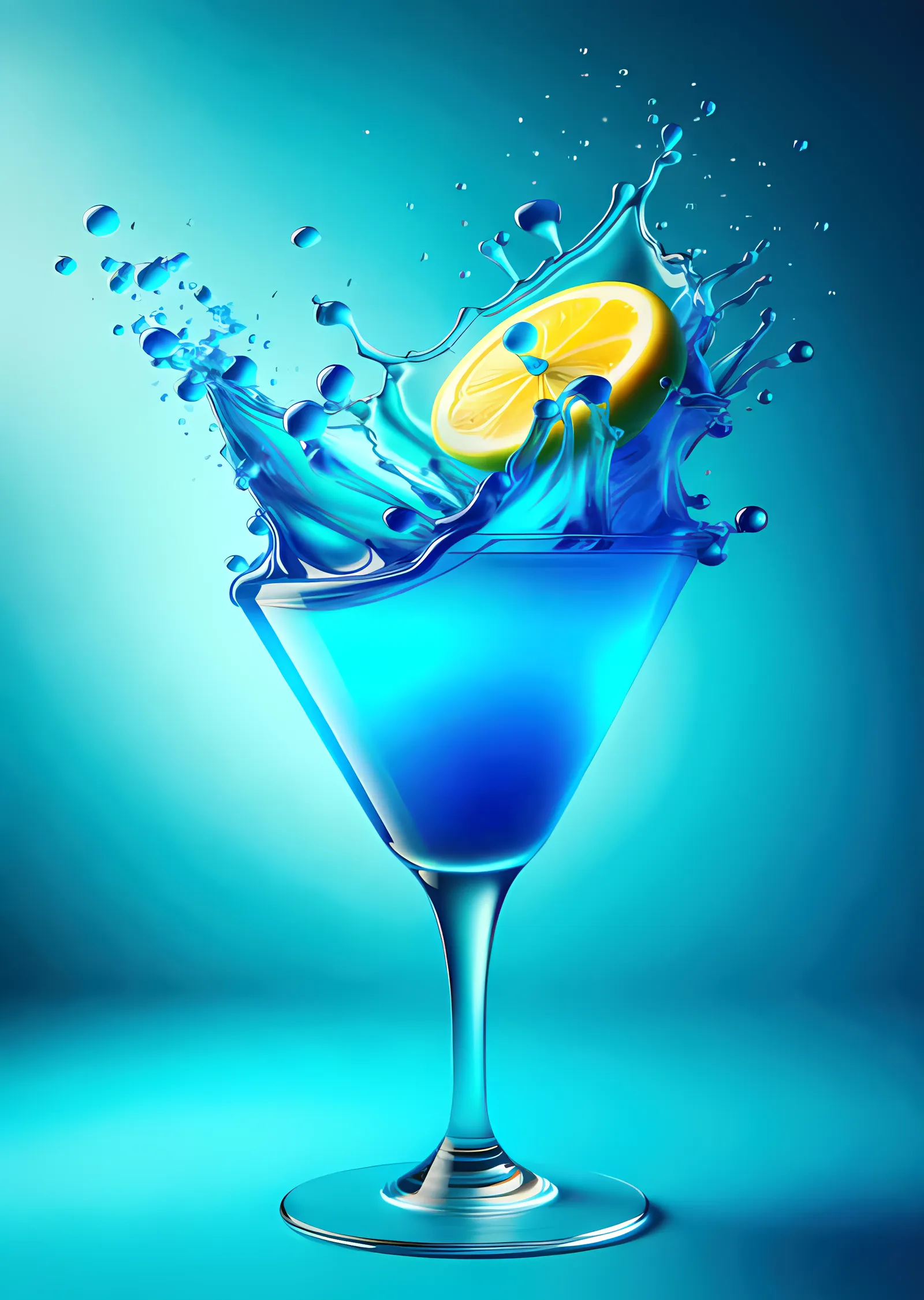 Blue Lagoon - Limon Dilimli Turkuaz Sıçrama metal tablo