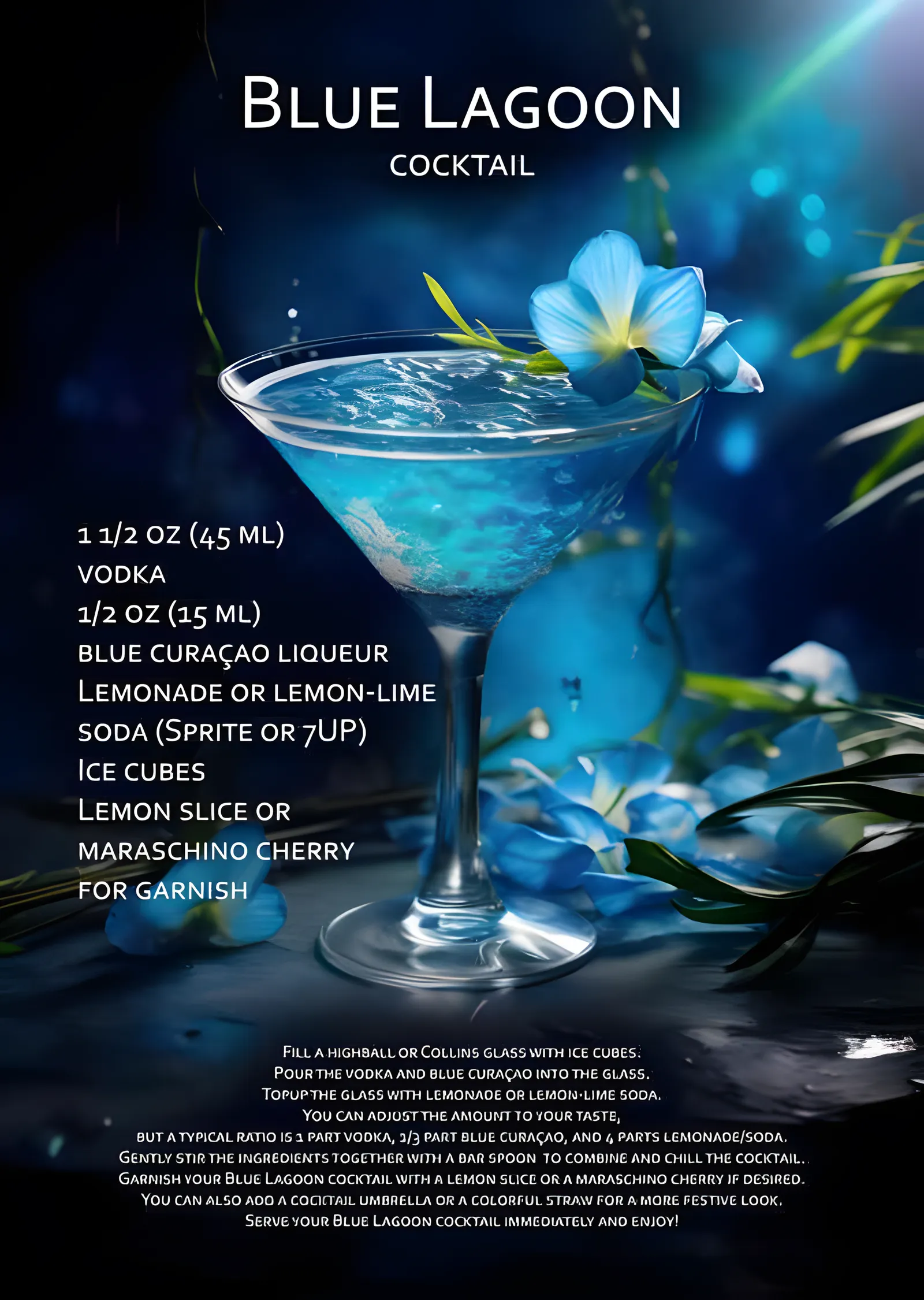 Blue Lagoon Tarifi - Mavi Çiçekli Bar Panosu metal tablo